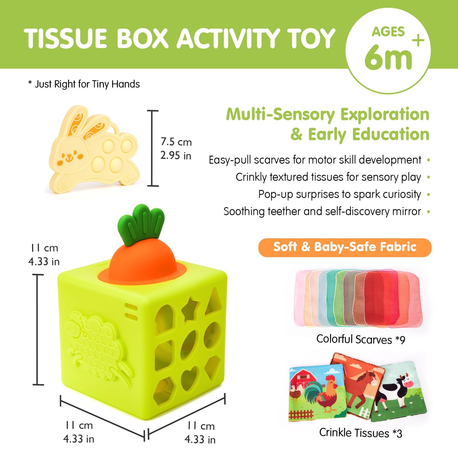 hahaland Silicone Baby Tissue Box Toy – Toys 6-12 Months Medium, Green