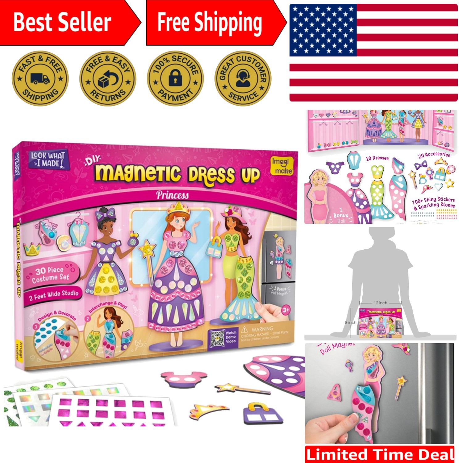 Magnetic Dress-Up Princess Playset: 30 Dresses, Bonus Doll – Fun for Girls 3-8