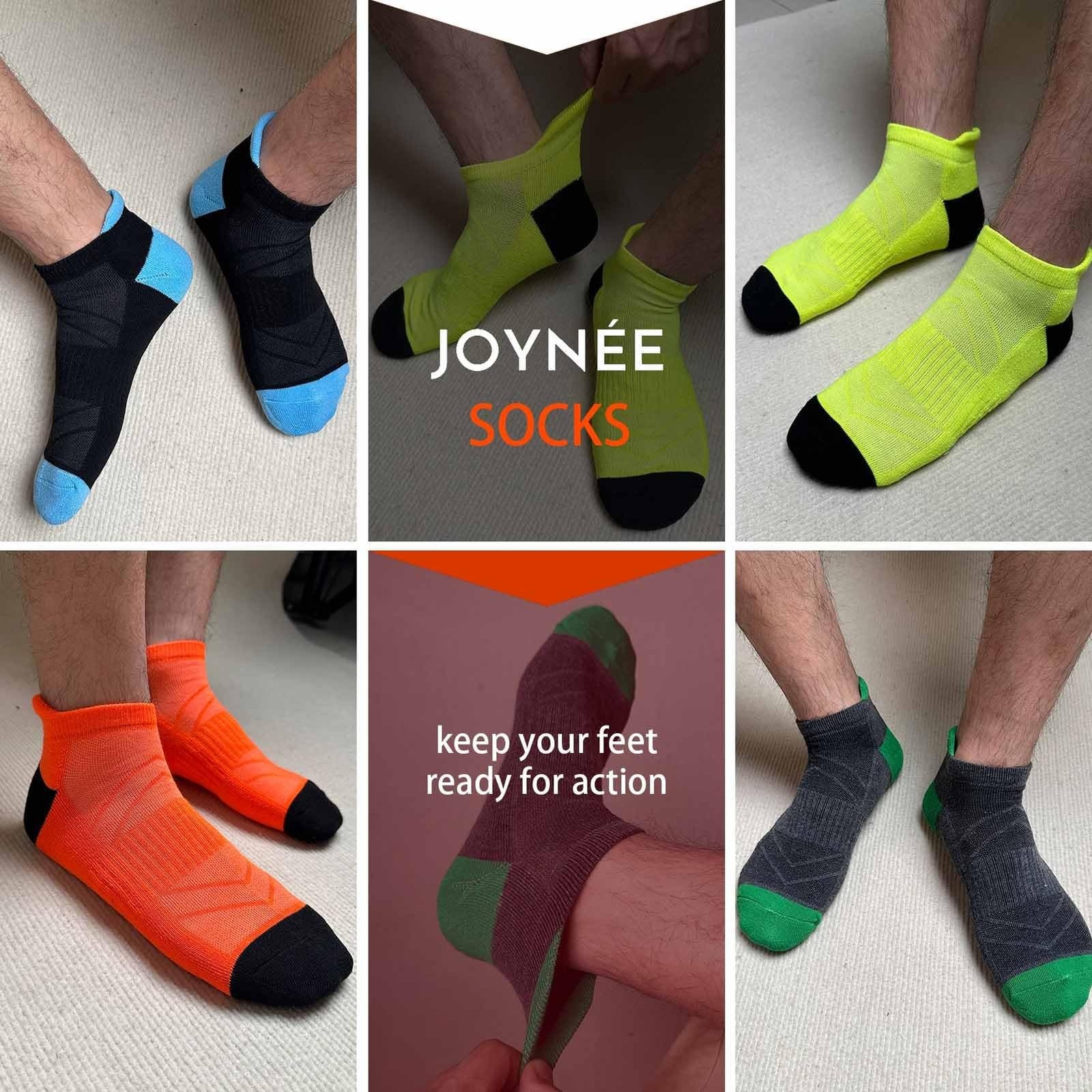 JOYNÉE Mens Ankle Athletic Running Tab Socks for Men 6 Pairs Low Cut Sports