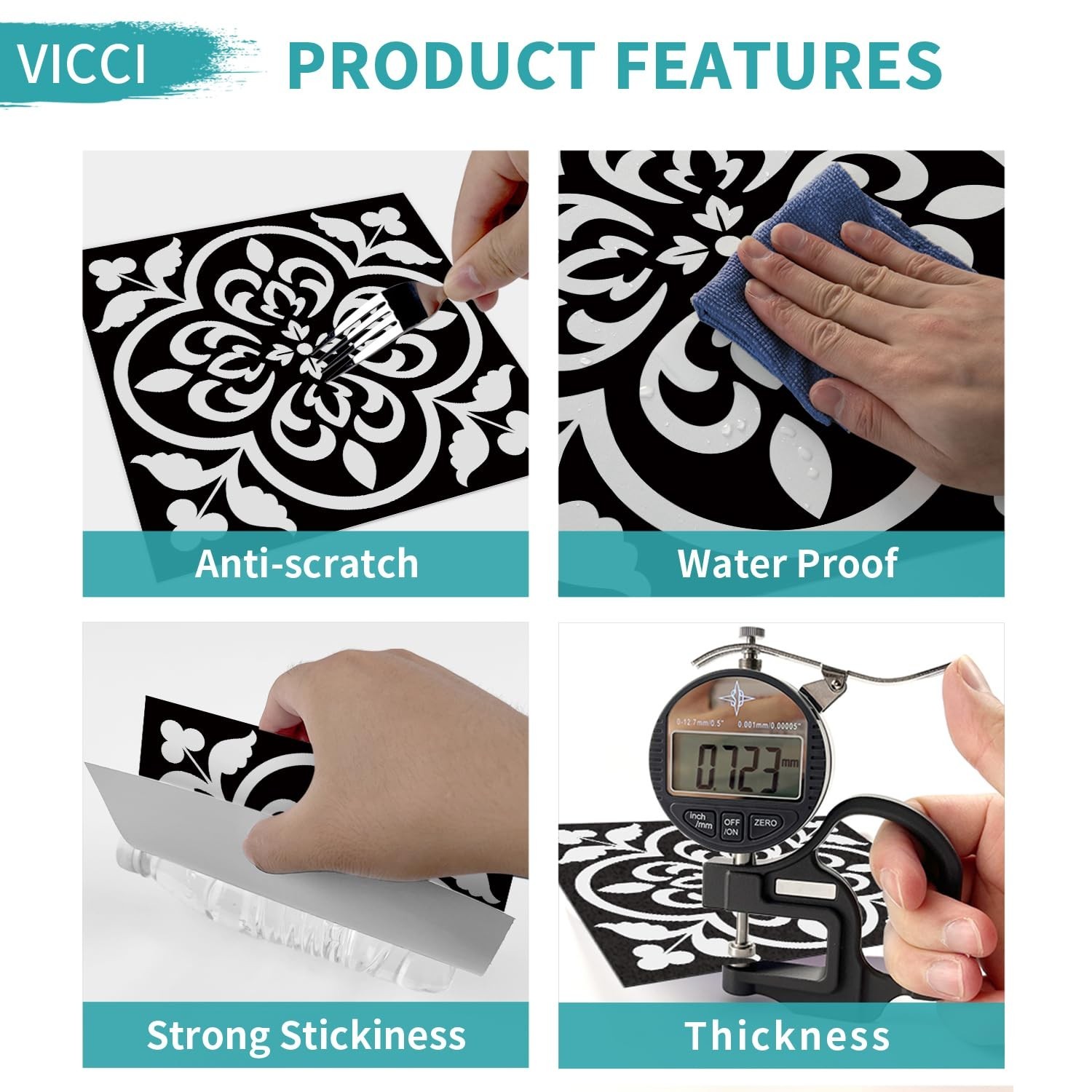 VICCI 24pcs Floor Tile Decals Peel and Stick Backsplash Wall Tiles Stickers 7…
