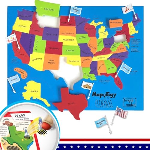 Mapology United States Flash Card Puzzle with Flags, Country- Capitals |