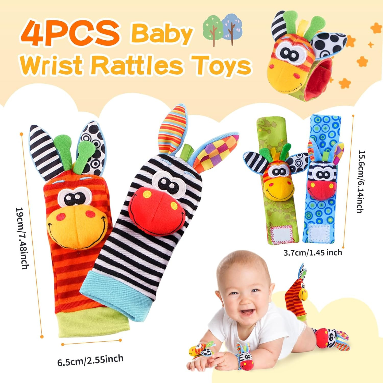 Baby Toys 0-6 Months, Wrist Rattles Foot Finder Socks Set, Infant Rattle Socks a