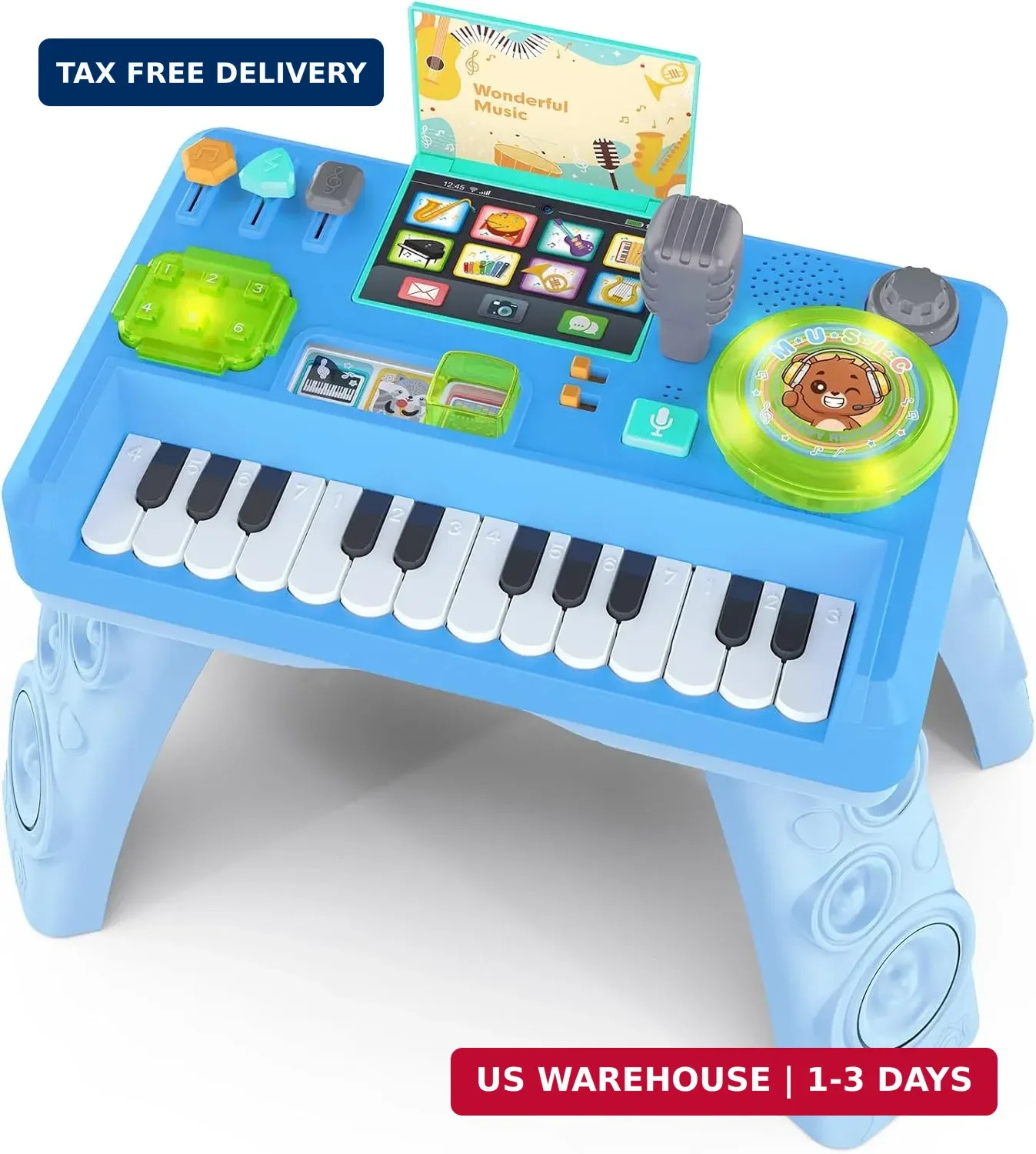 Baby DJ Table for Toddlers 1-3, Musical Piano Toys 6-9-12-18 Small, Blue