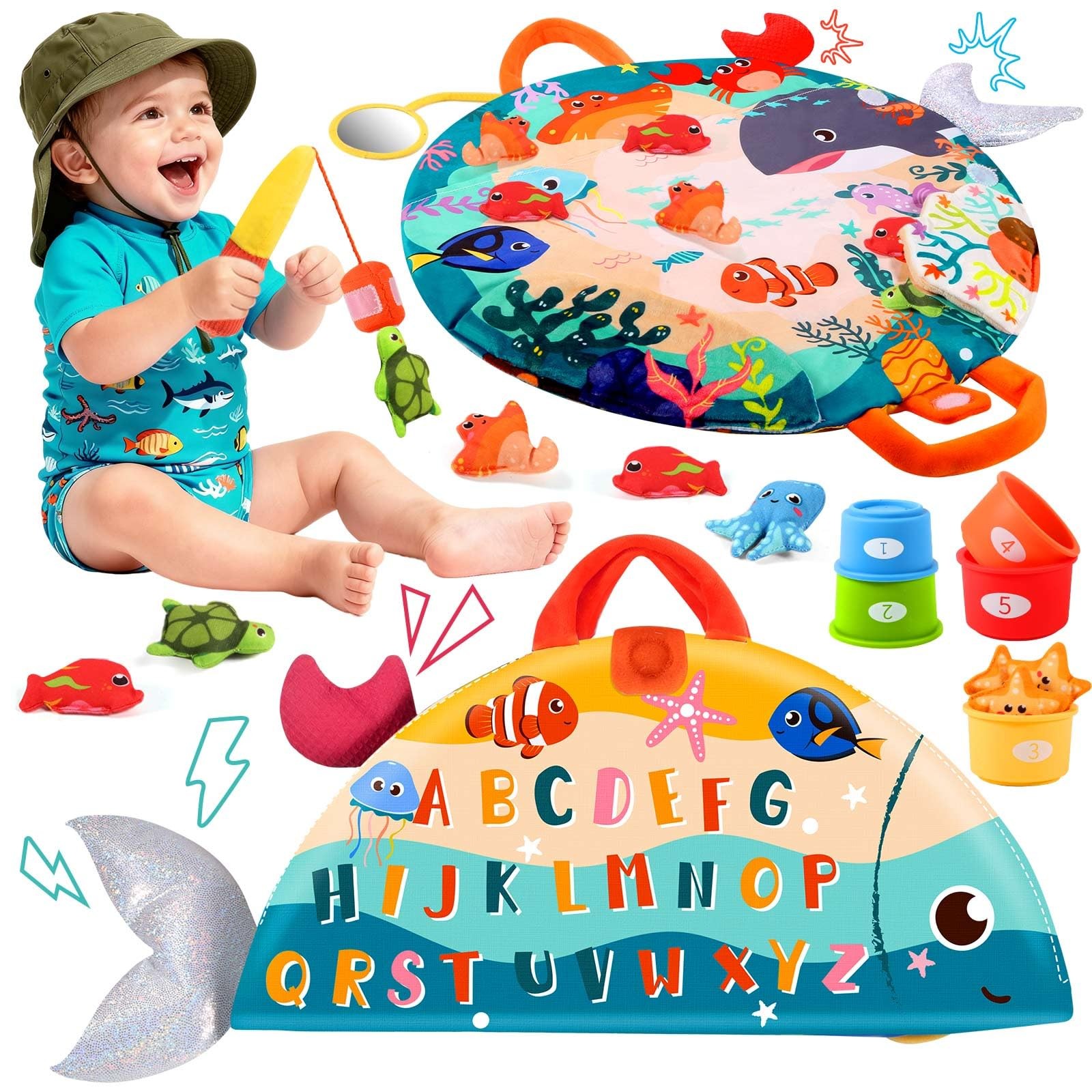 Montessori Toys for 1 Year Old Boy Girl Birthday Gift – Cloth Fishing Game wi…