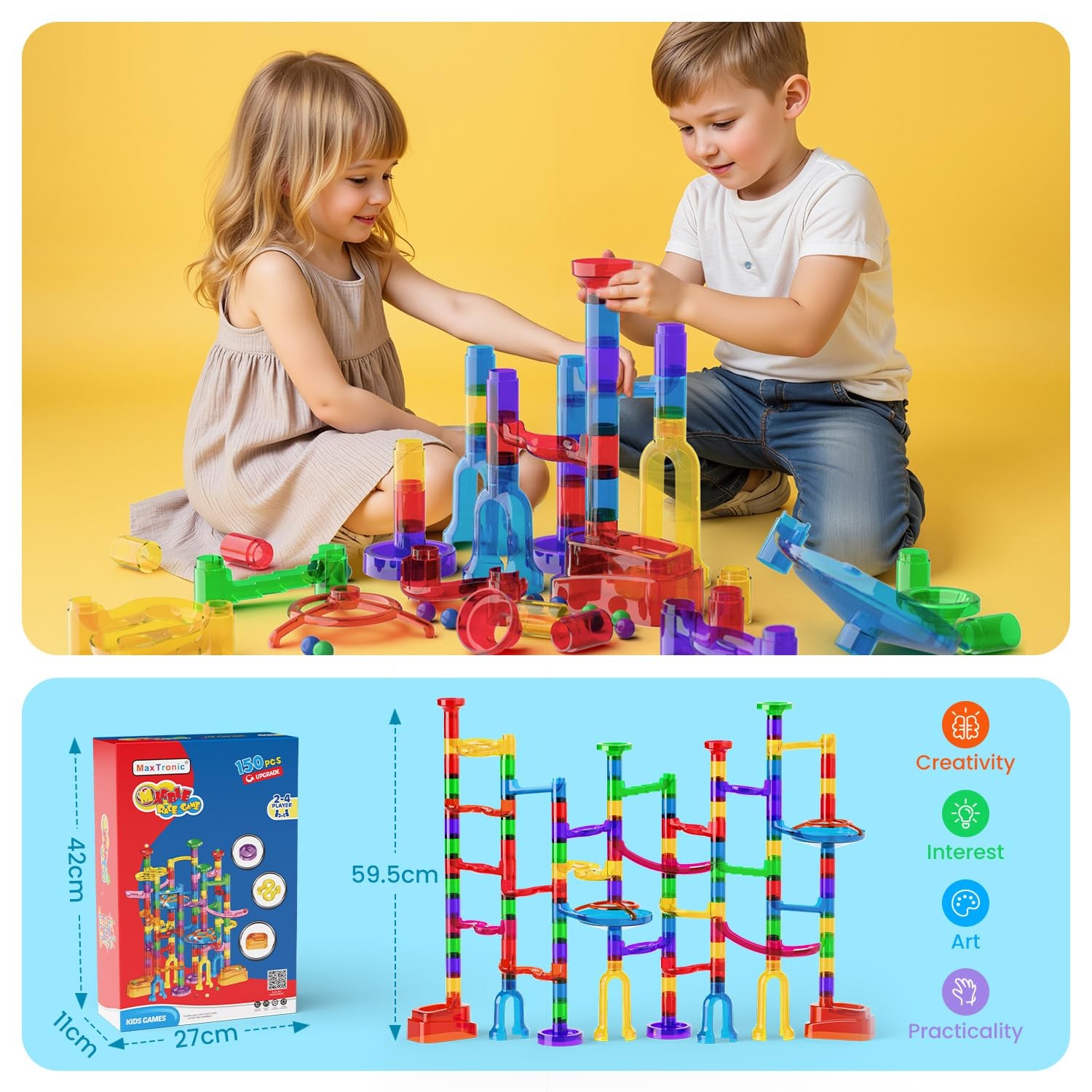 Maxtronic Glowing Marble Run 150 Pcs Marble Race Building Blocks Construction