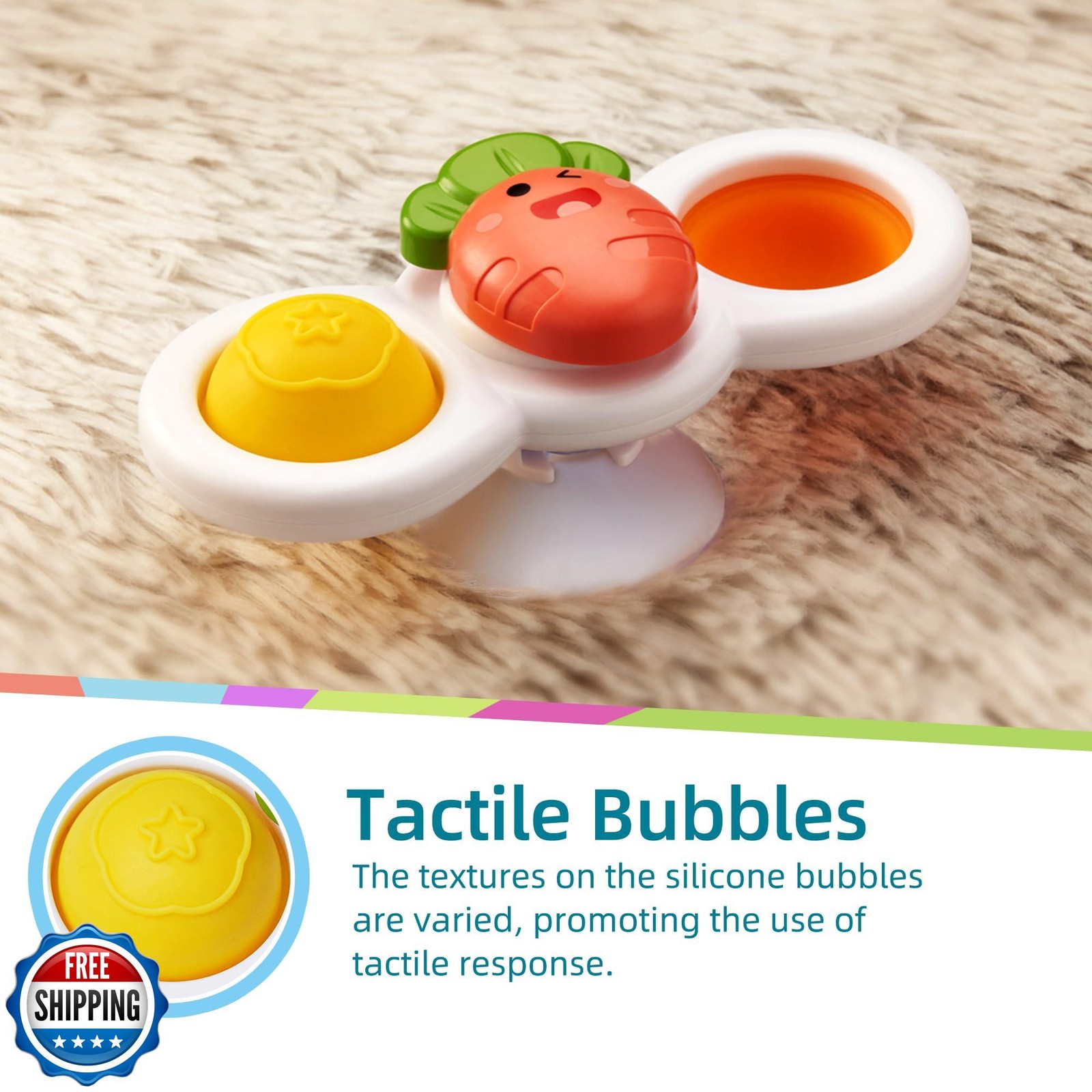 LiKee Strong Suction Cup Fidget Rotating Sensory Bath Toys for Baby, Airplane