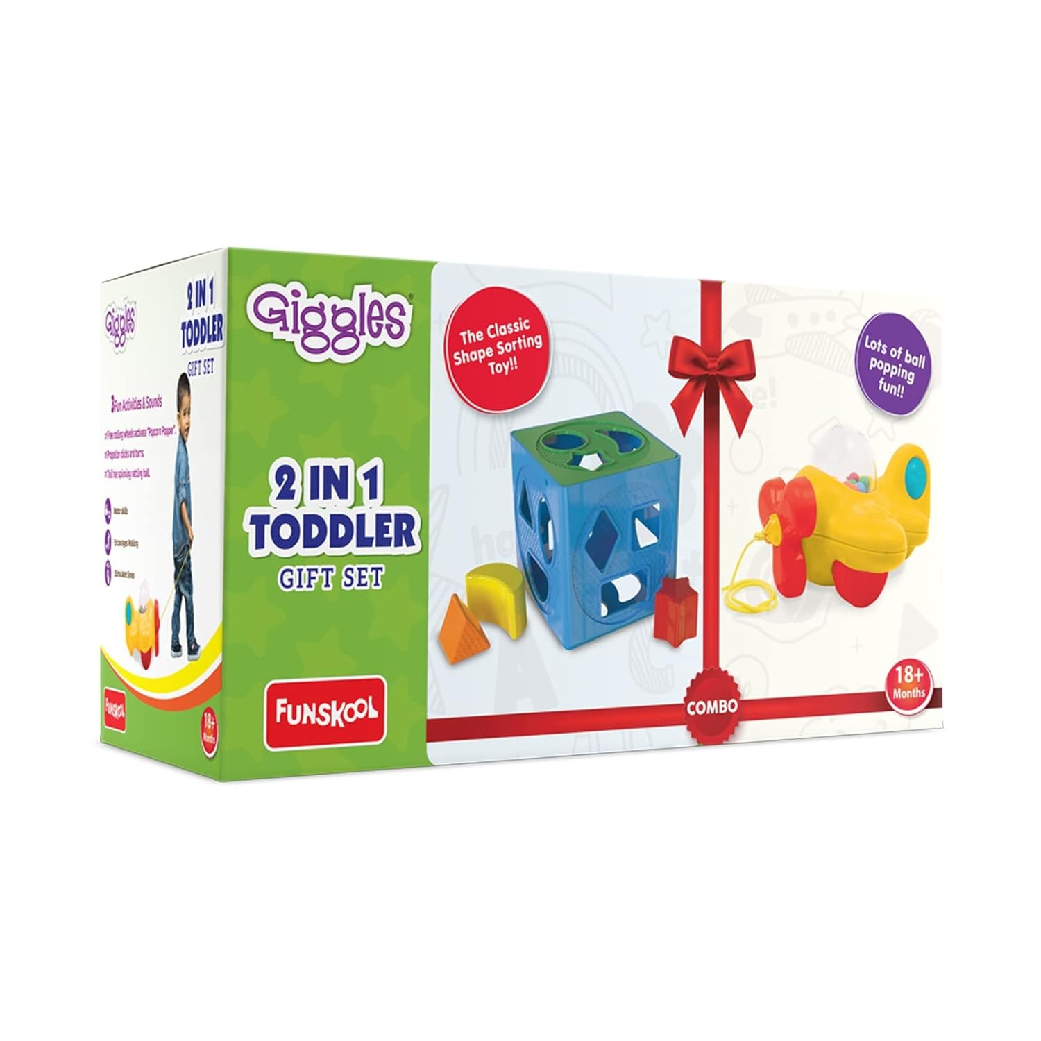 Giggles- 2 in 1 Toddler Multicolour Giftset Shape Sorting Cube 12+ Months