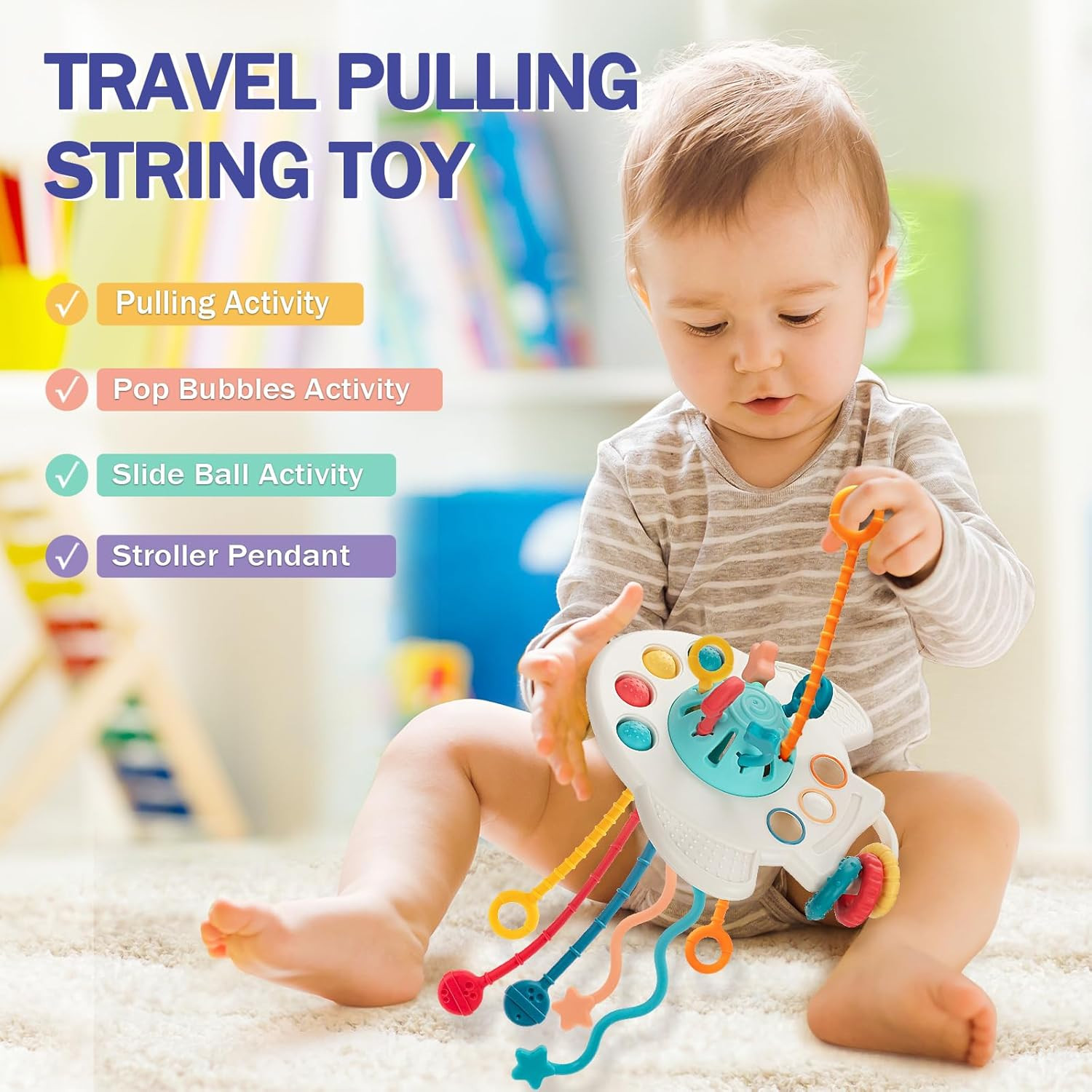 Baby Toys 6 to 12 Months, 5 in 1 Montessori Toys for 1 Year Old, Incl Travel Pul