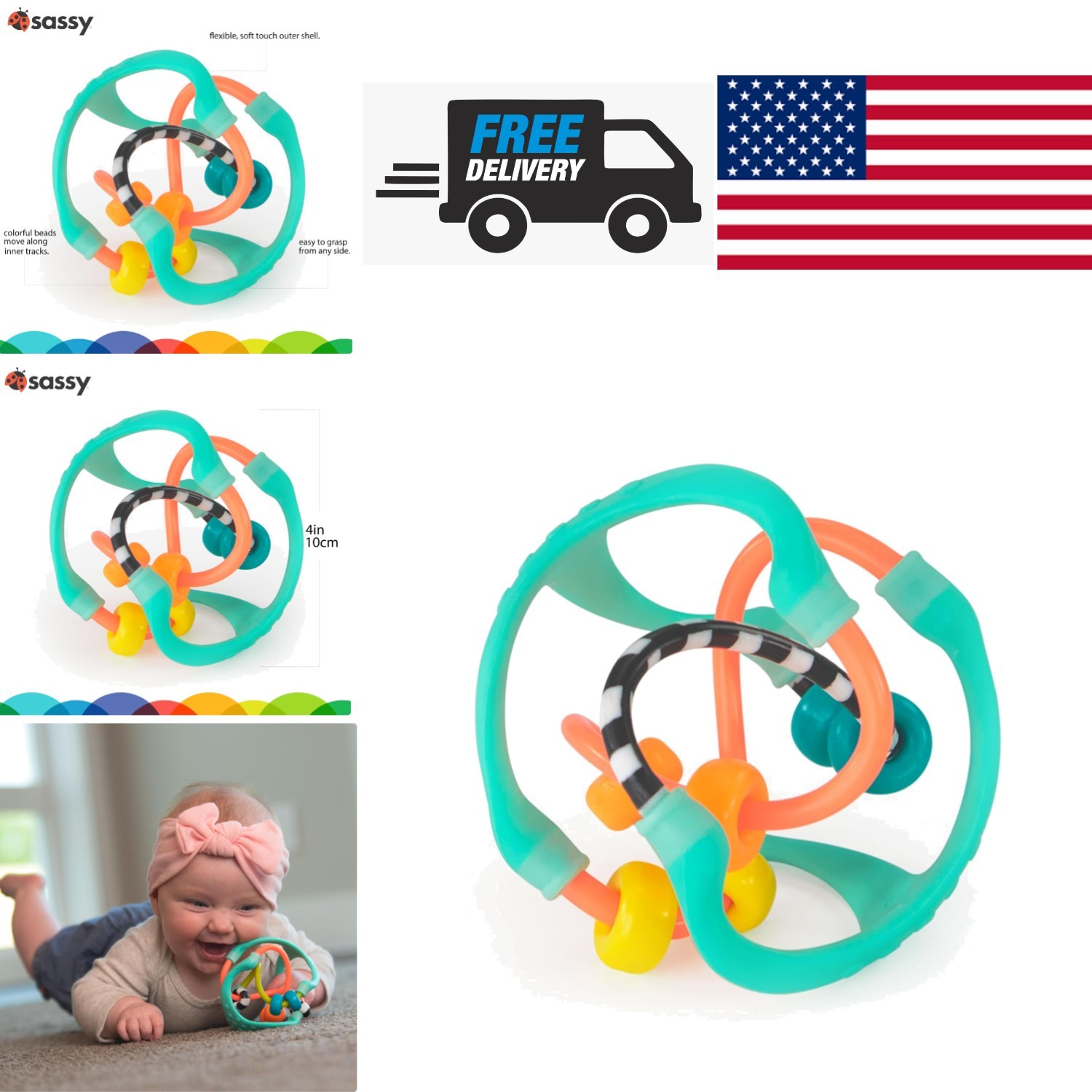 Busy Ball Sensory Toy for Babies Multi Color Bead Chase Learning Experience