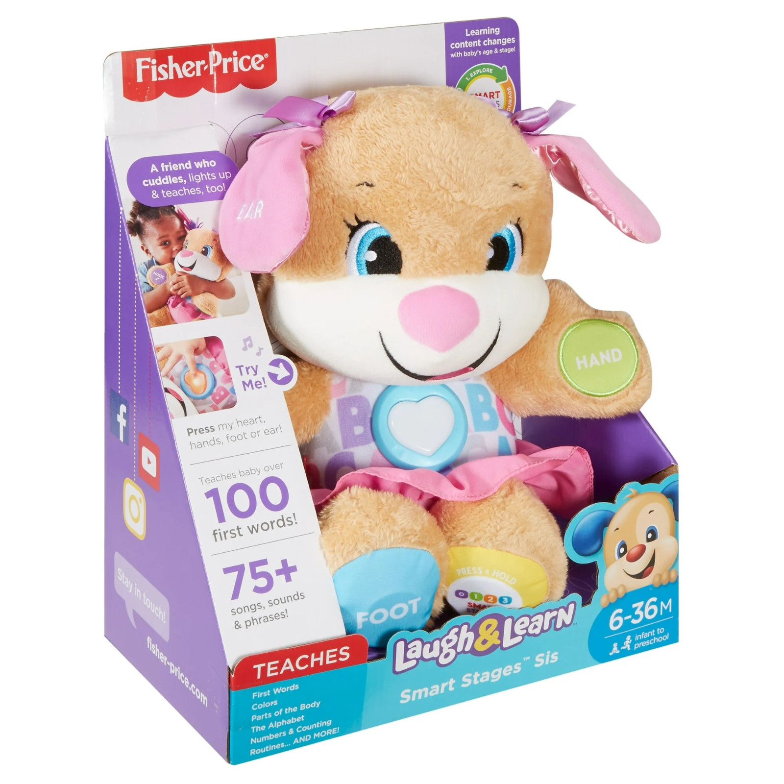 Fisher-Price Laugh & Learn Smart Stages Sis Puppy Plush Learning Toy for Baby