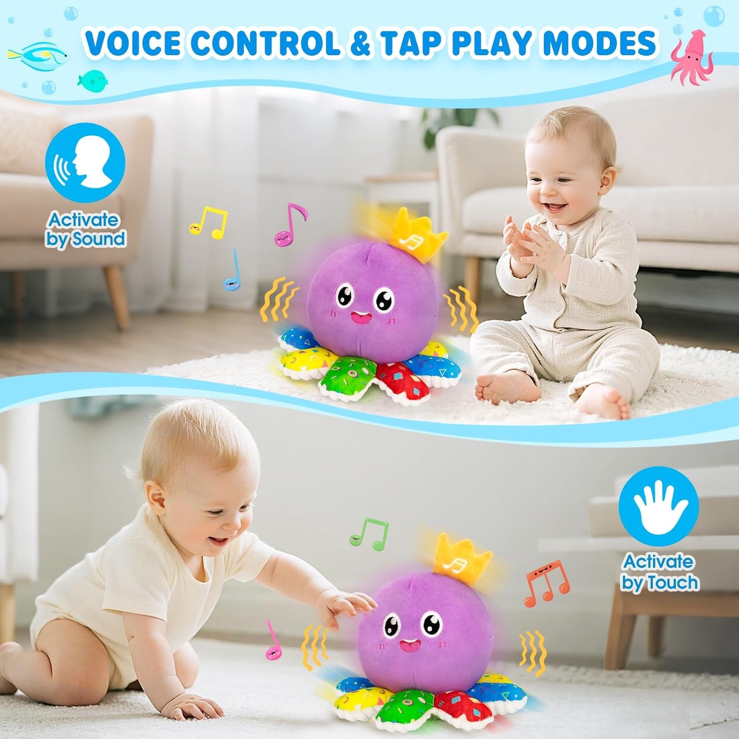 Musical Toys for Babies 6-12-18 Months, Multi-Functional Interactive Crawling Da