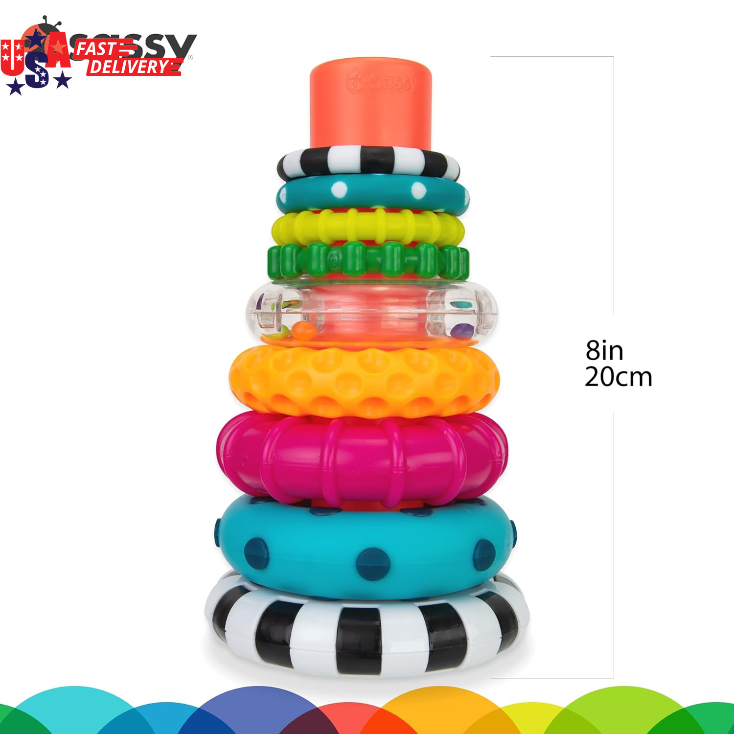Stacks of Circles Stacking Ring STEM Learning Toy, Age 6+ Months, Multi, 9 Piece