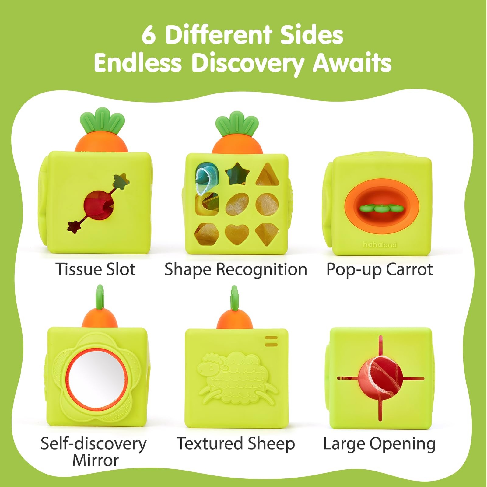 hahaland Silicone Baby Tissue Box Toy – Toys 6-12 Months Medium, Green