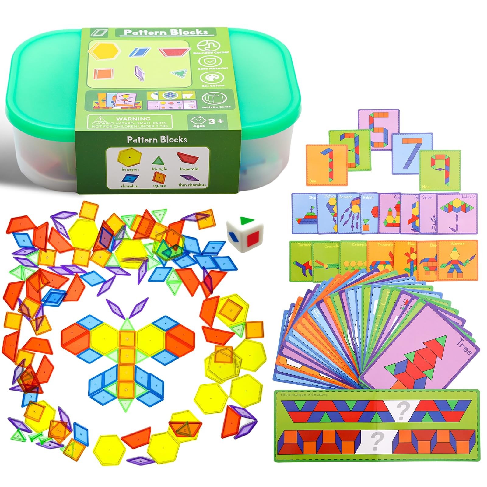 140 Pcs Translucent Pattern Blocks,Geometric Shapes,Translucent Toys,Light Ta…