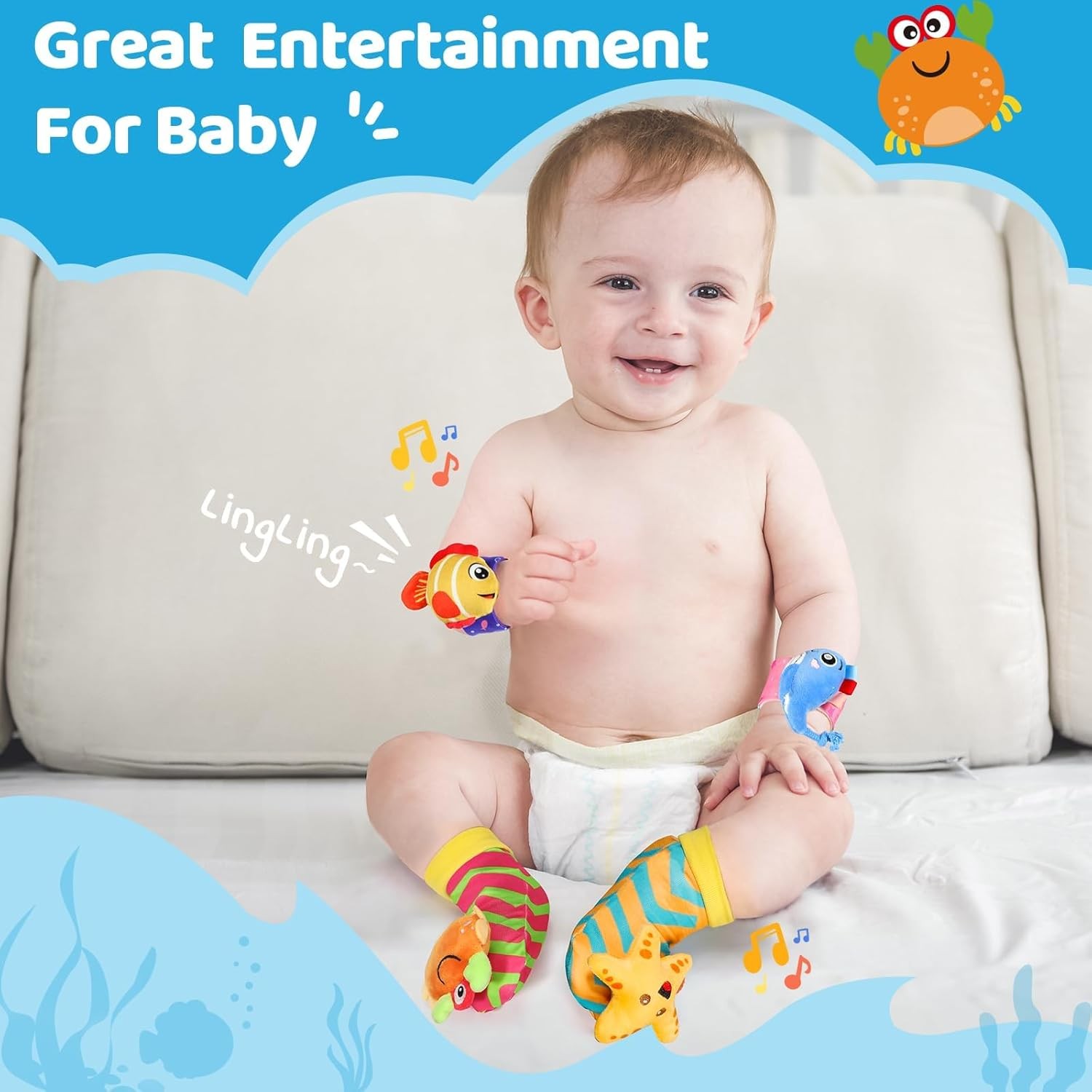 URMYWO Wrist Rattles for Baby – Rattle Socks – Foot Finder Set – Baby Toys for