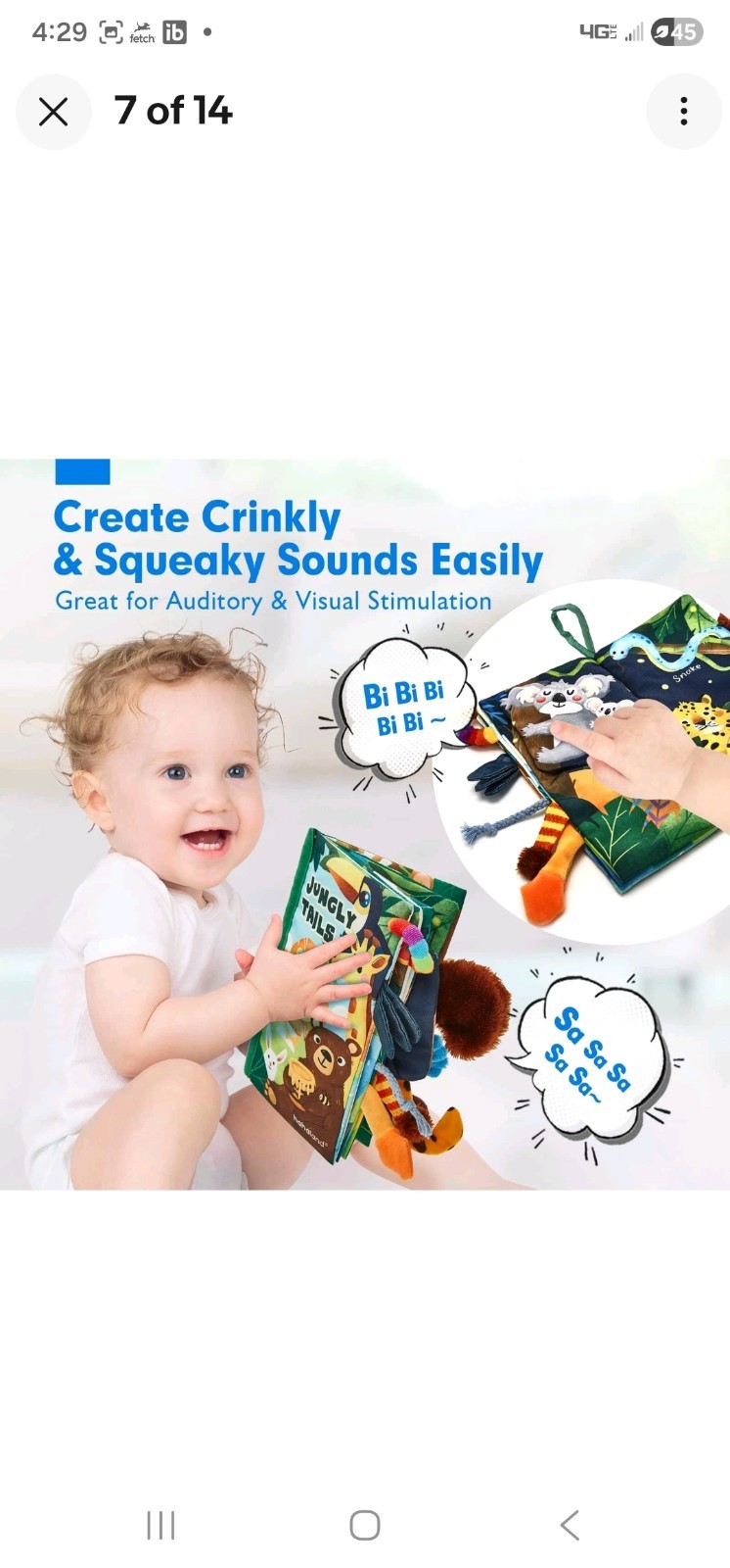 hahaland Baby Book 0-6 Months Infant Cloth Scensory Book Jungle Animal Tails
