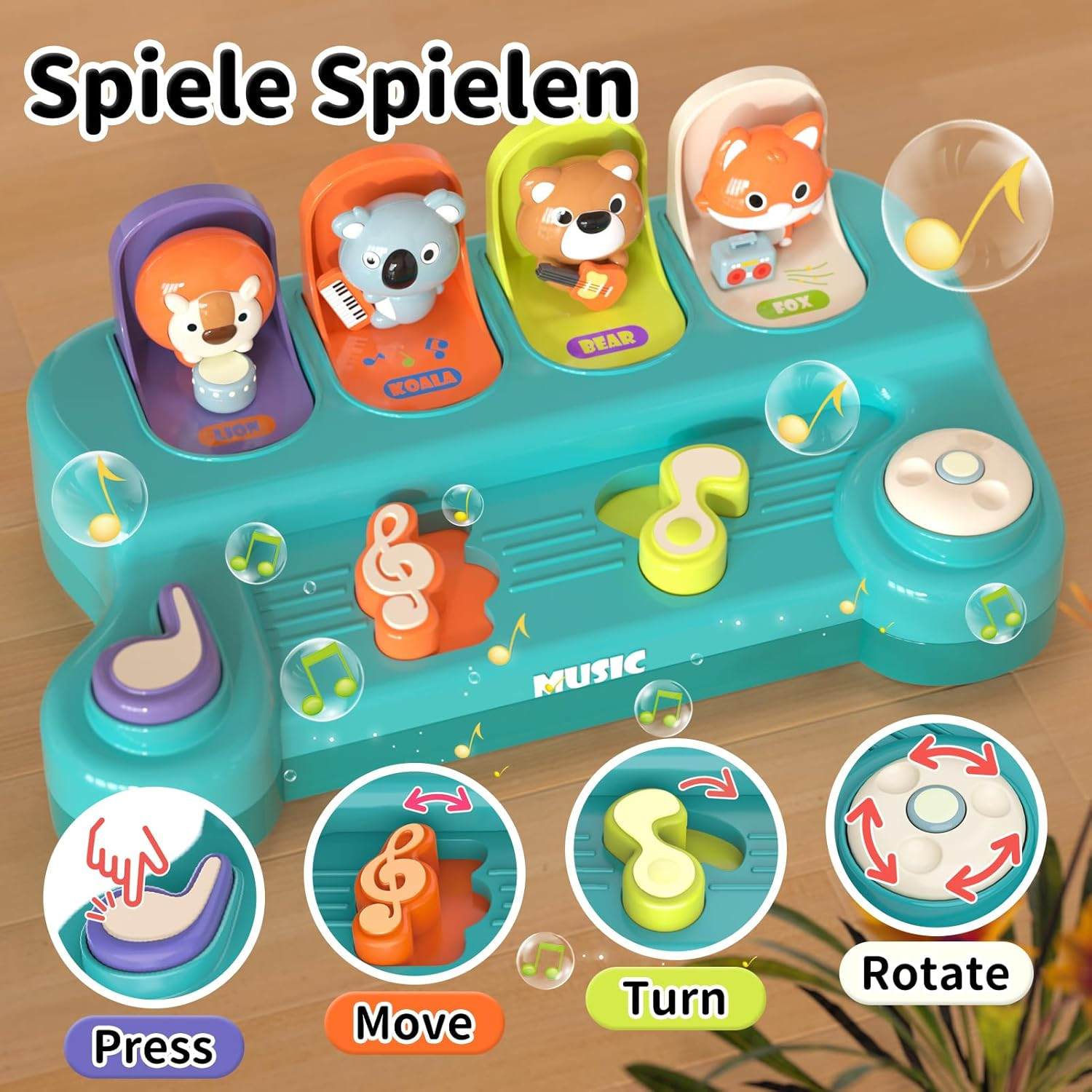 Musical Interactive Pop-Up Animal Toy for 1-2 Year Olds, STEM Gift