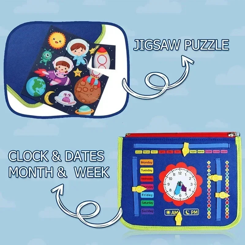 Montessori Kids Travel Toy Felt Activity Quiet Busy Board for Basic Dress Motor