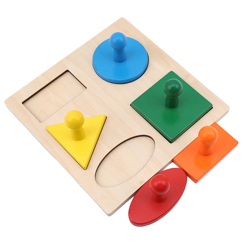 Montessori Puzzle Toys Wooden Geometric Shapes Sorting Math Colorful Preschool