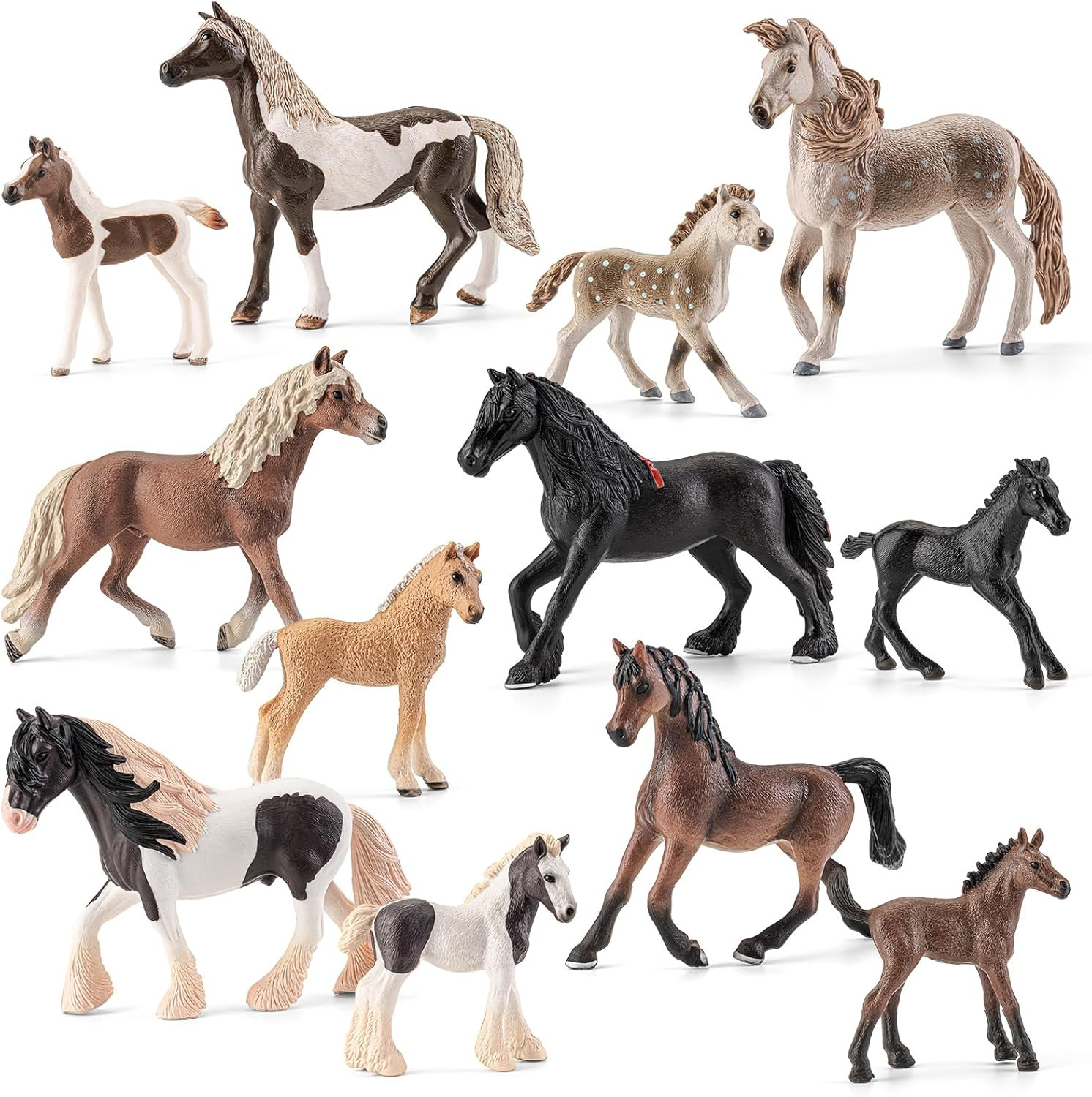 12PCS 6″ Horse Toys Family Figurines for Girls Boys 3 4 5 6+ Years Old, Realisti