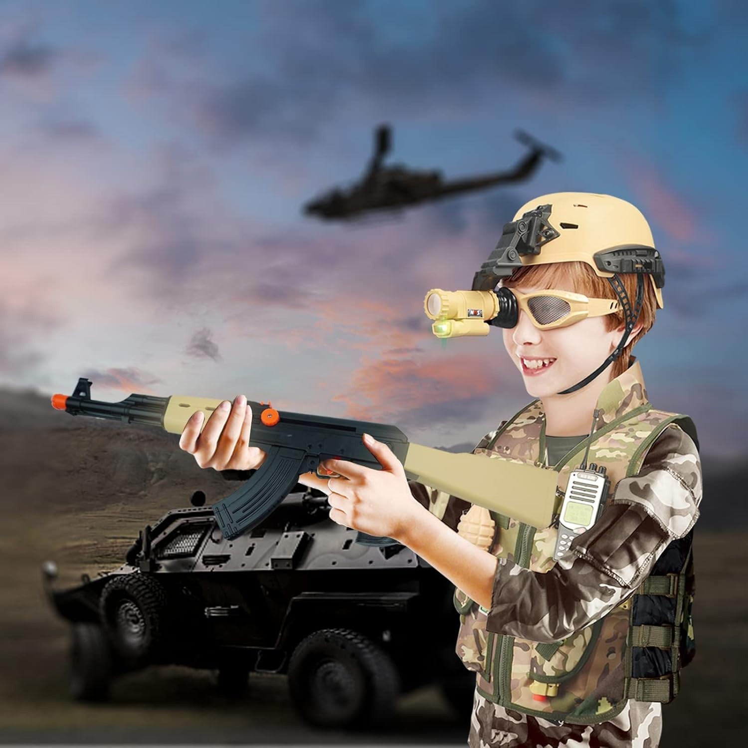 Kids Army Soldier Combat Costume Set with Helmet – 12pc Dress Up for Ages 3-10
