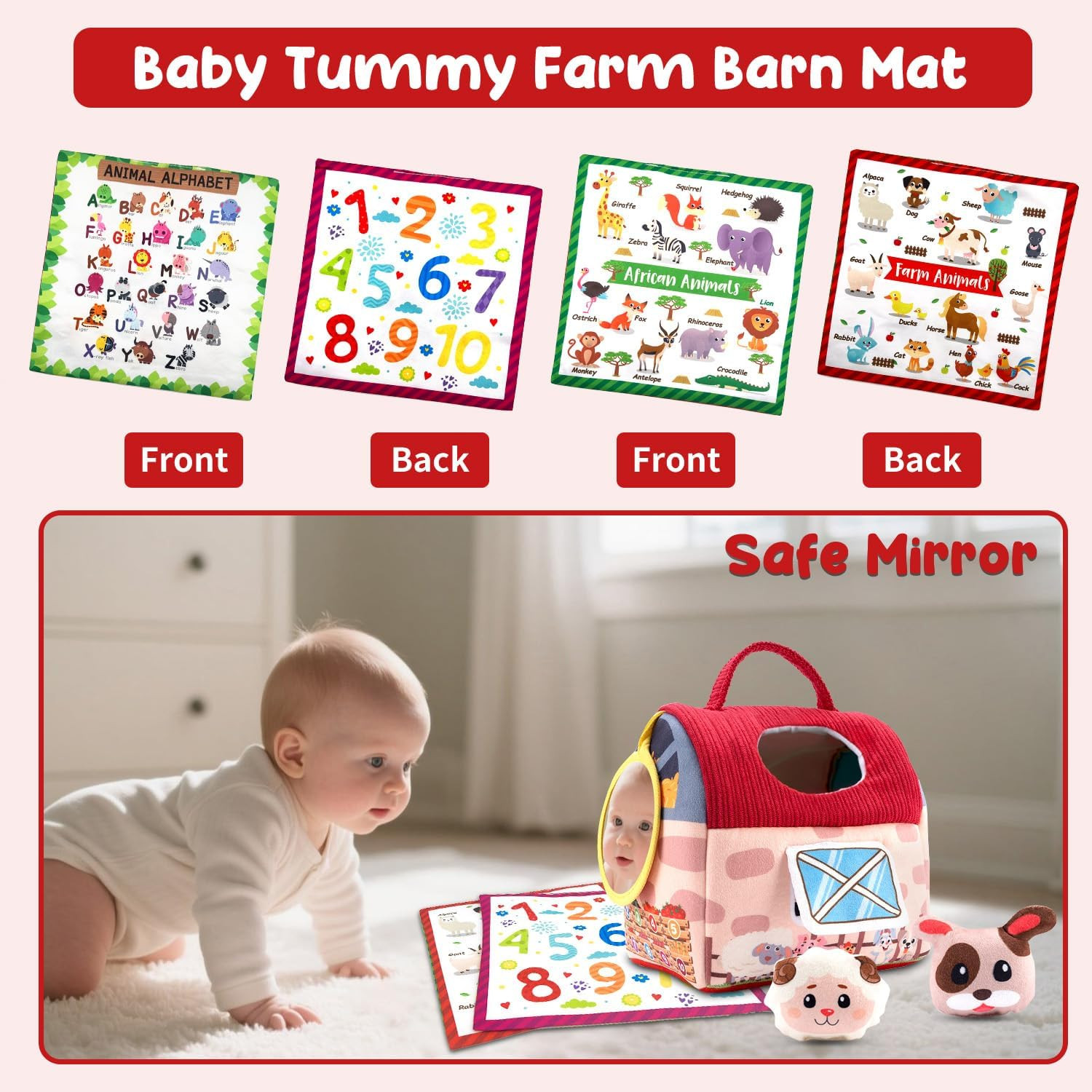 Baby Toys 6-12 Months, 11PCS Surprise Barn Toy with Stuffed Farm Animals, Rattle