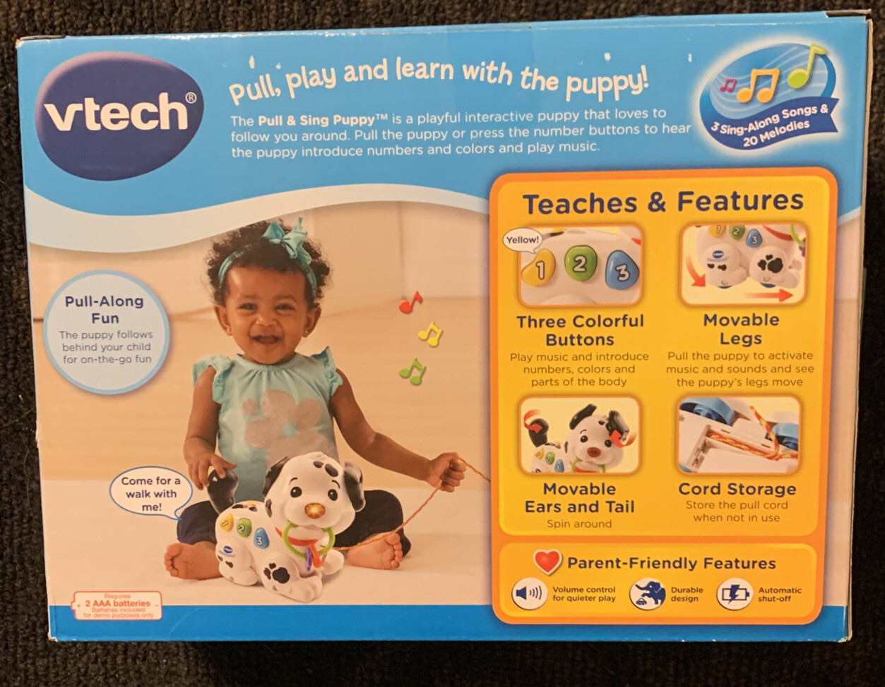 VTech Pull and Sing Puppy Toy 6-36 Mos. SONGS/SOUNDS/PHRASES LEARNING FUN!!