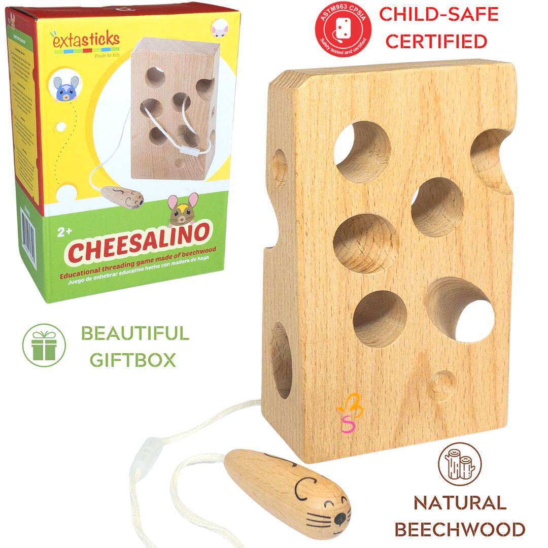 Montessori Wooden Cheese Lacing Activity Toy for Baby & Toddler