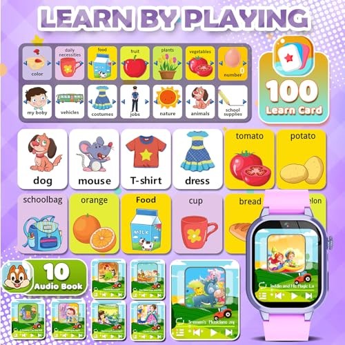 Kids Smart Watches for Girls Boys Toys Ages 4-12 with 30+ Games Video Purple