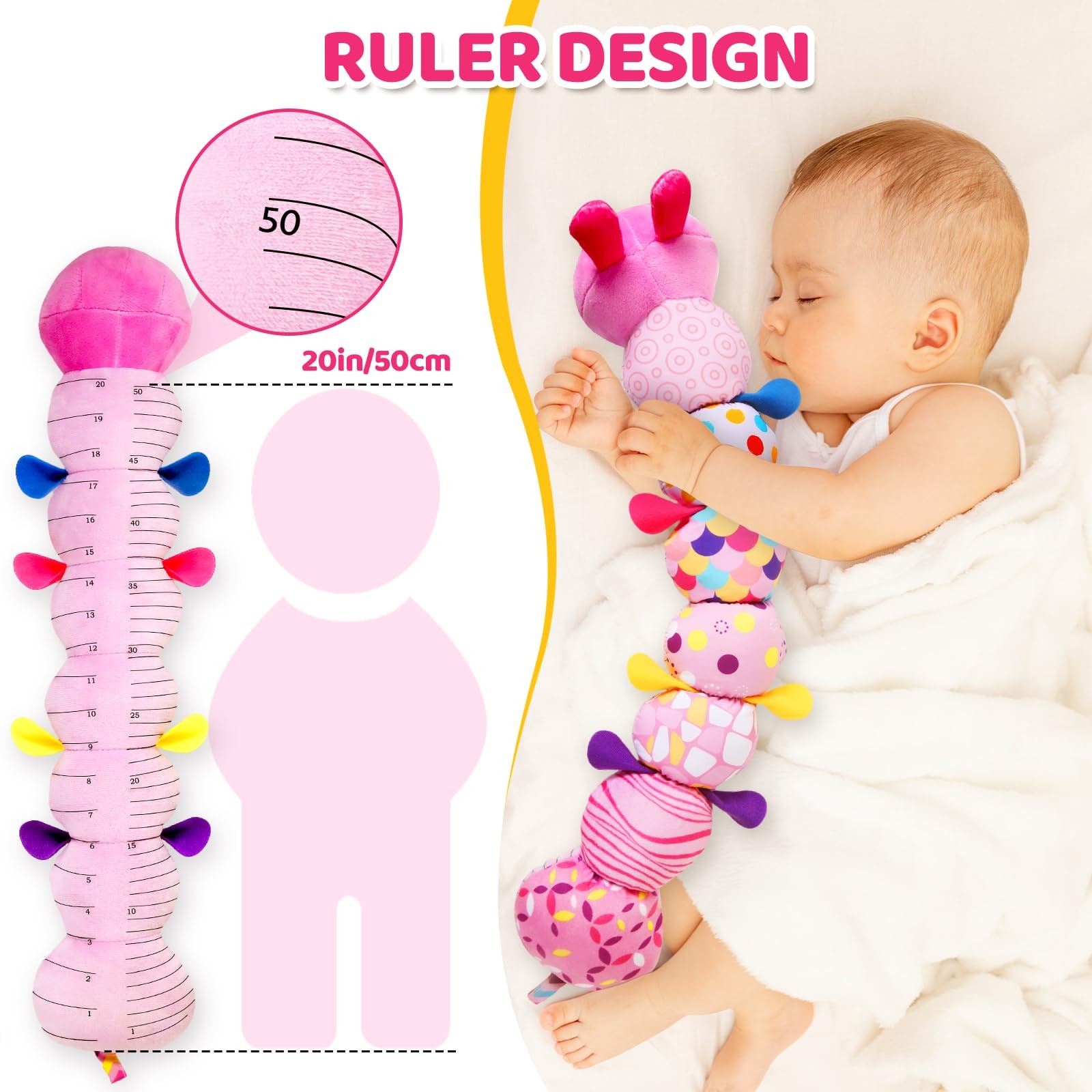 Baby Sensory Caterpillar Toys for 0-6 6-12 Months, Soft Plush Activity with C…