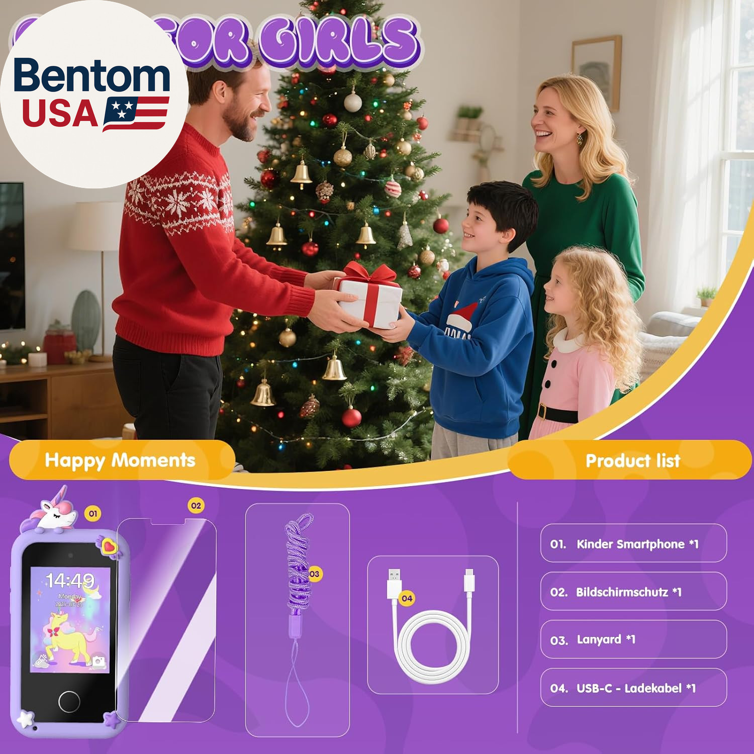 Kids Smart Phone Toys for Girls,Christmas Birthday Gifts for Girls Age 3-10 Kids
