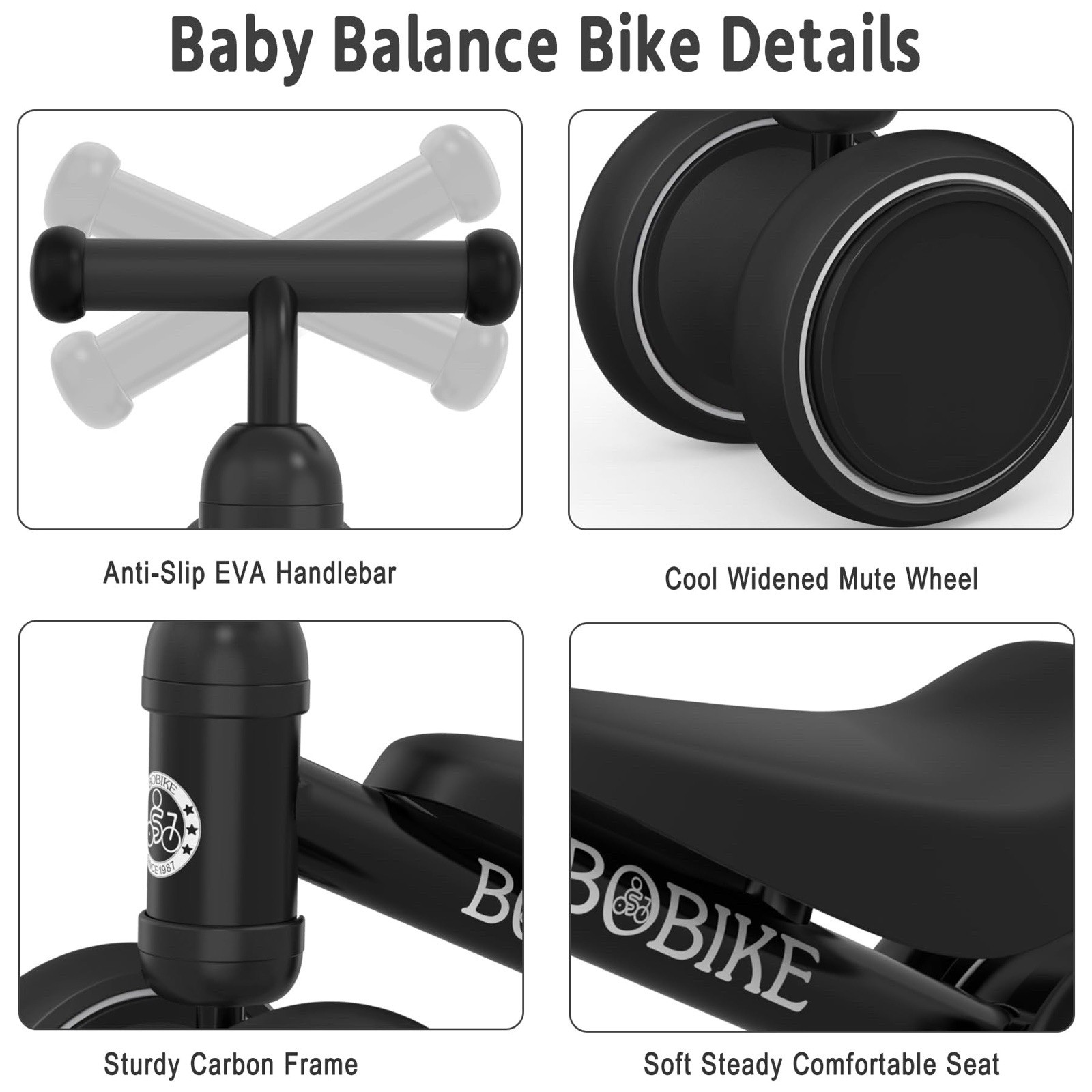 Bobike Baby Balance Bike Mini Toddler Walking Bicycle No Pedal Black Open Box