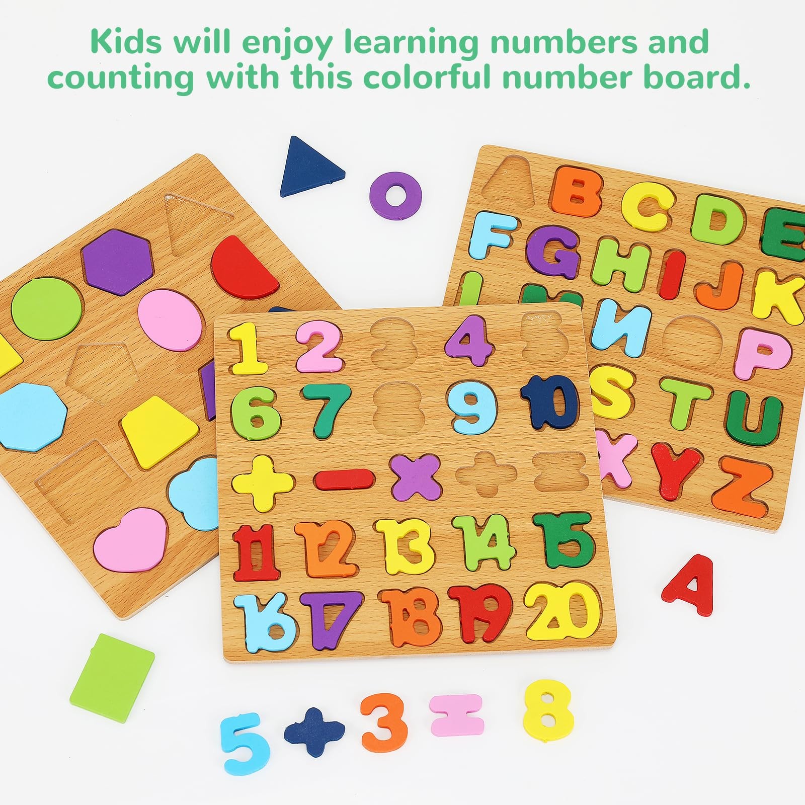 Alphabet Wooden Puzzles for Toddlers 3-5, Pack of 3 ABC, Number and Shape Puz…