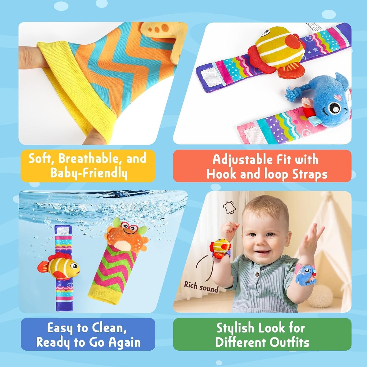 URMYWO Wrist Rattles for Baby – Rattle Socks – Foot Finder Set – Baby Toys for