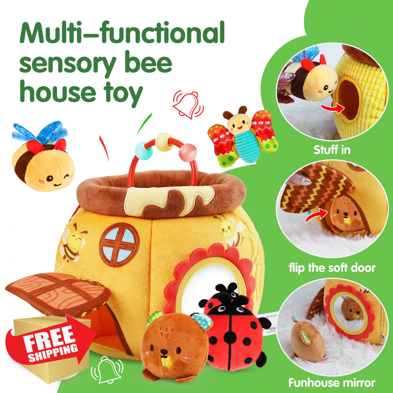 Baby Toys 6-12 Months – Soft Beehive with 5 Stuffed Animals, Rattle, Crinkle,…