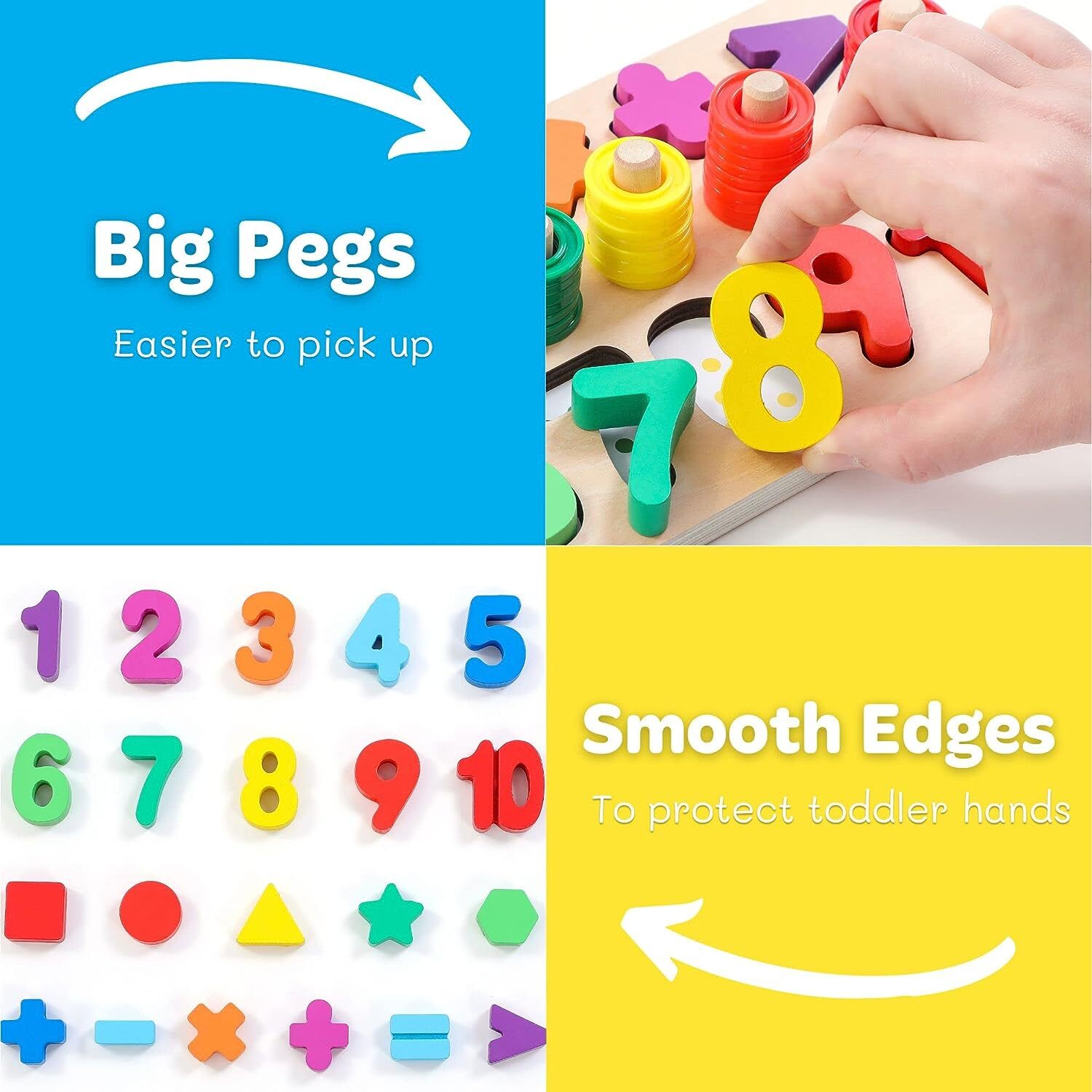 Wooden Montessori Toys for Kids Toddler Number Puzzles Sorter Counting (Rainbow)
