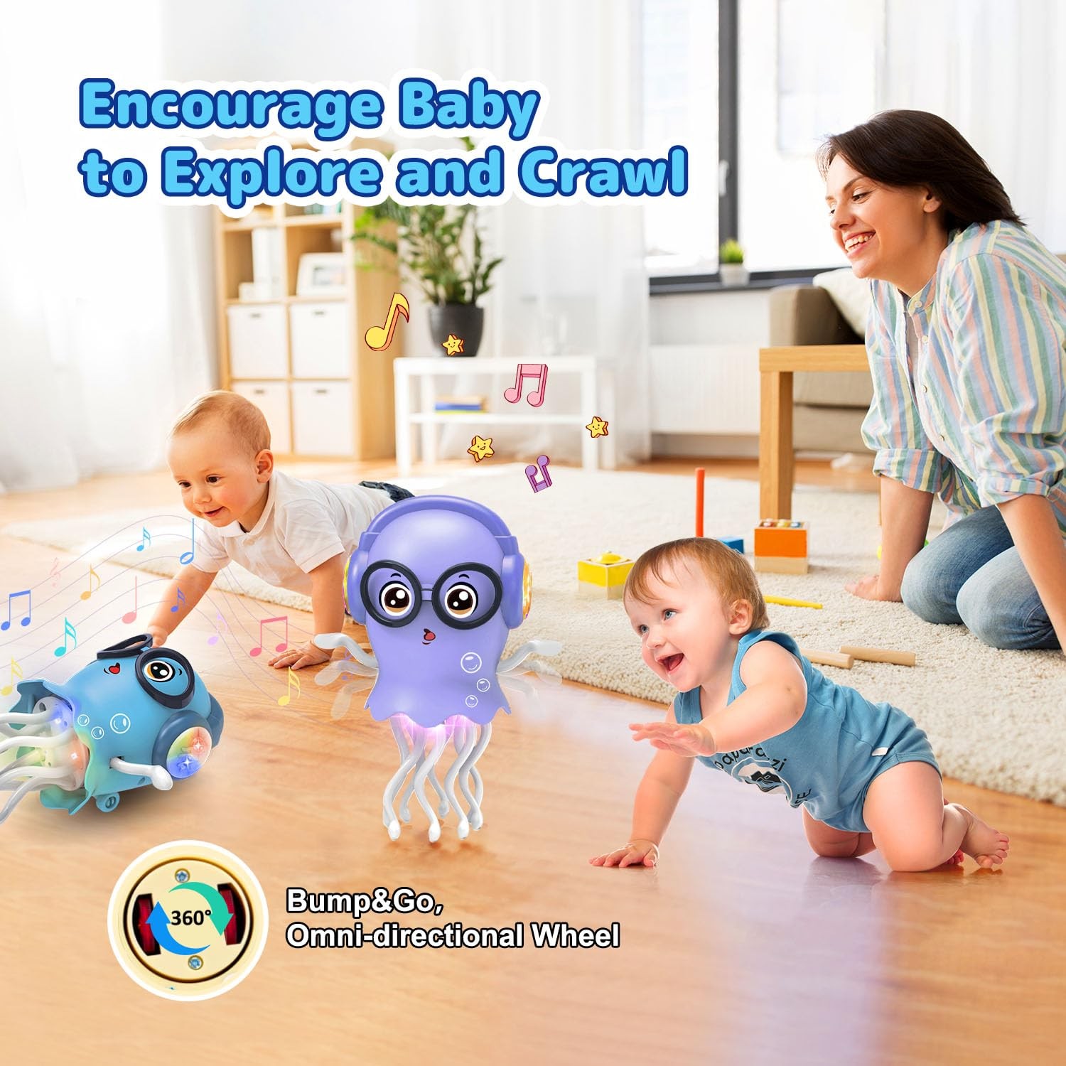 Zonopy Baby Toy Jellydancer, Crawling Jellydancer Tummy 7.8 inches, Purple