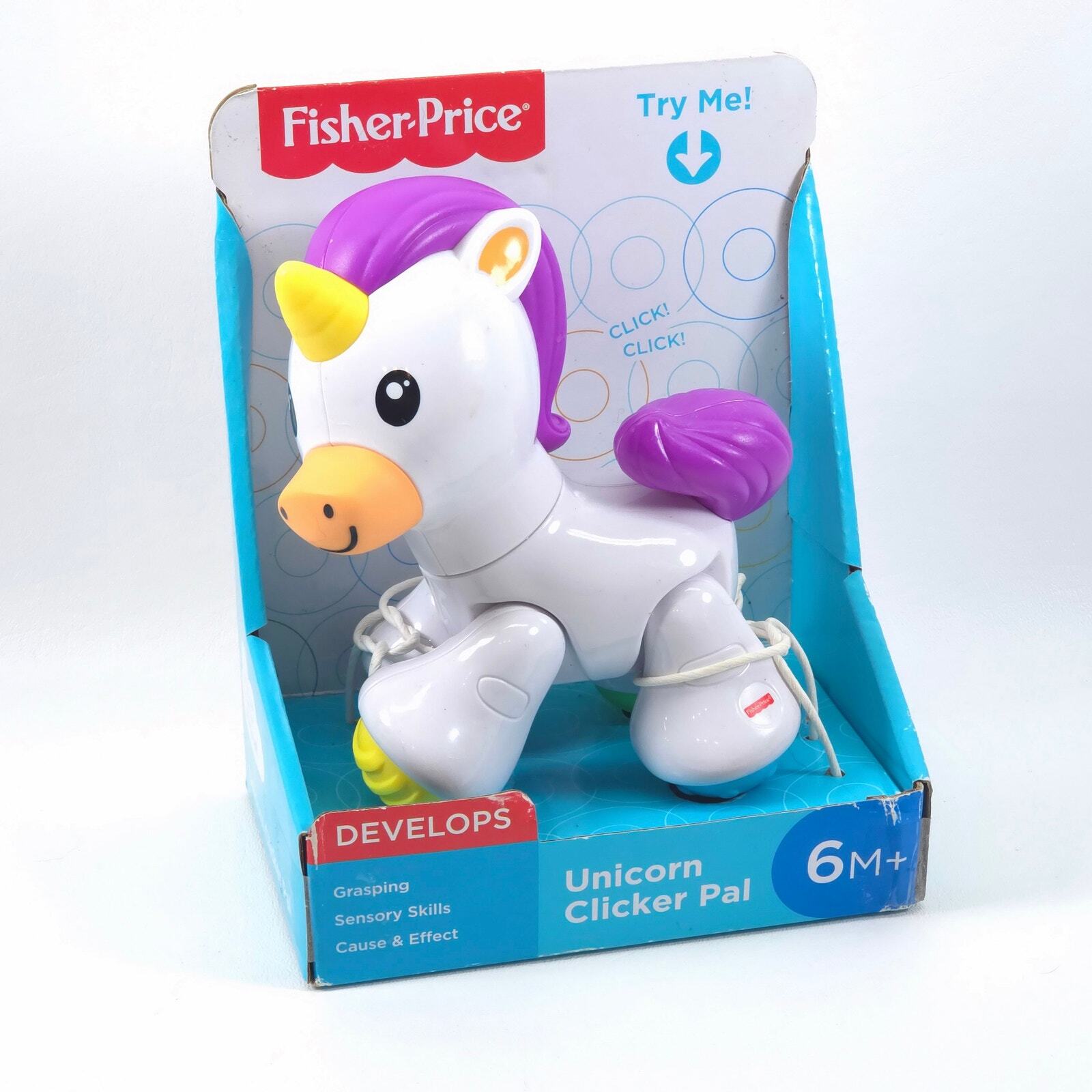 Fisher-Price Unicorn Clicker Pal Toy Rainbow White Ages 6 to 36 Months Brand New