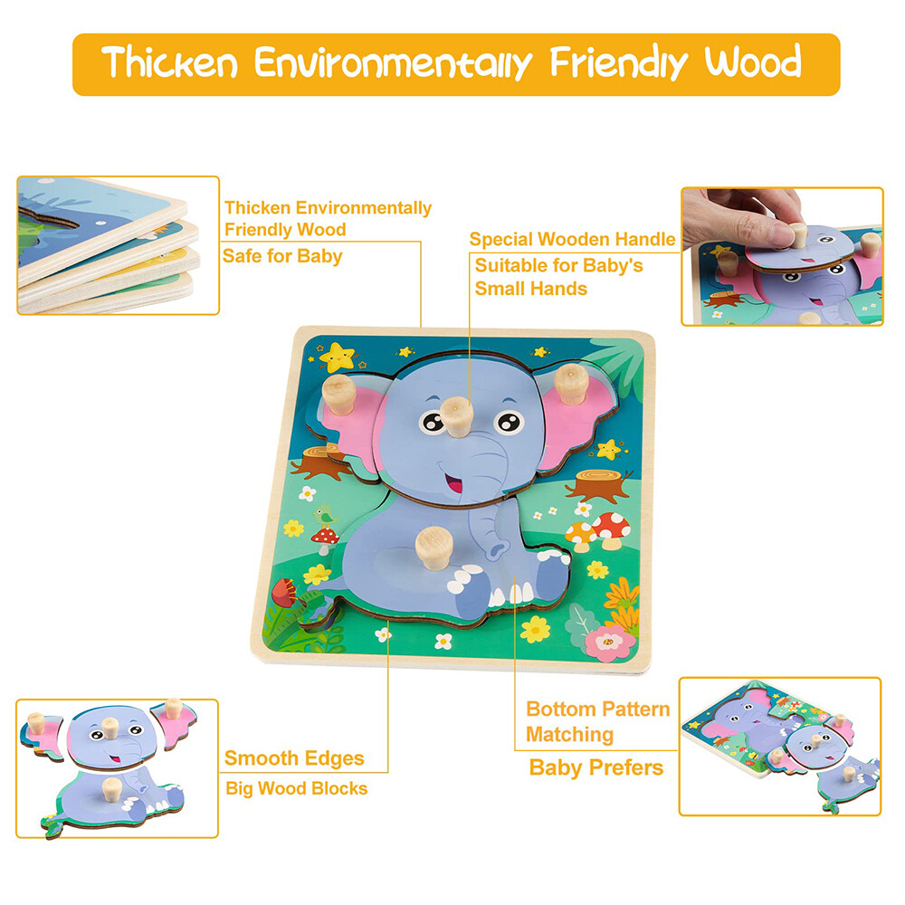Wooden Puzzles for Toddlers 1-3 Toys Gifts for 1 2 3 Year Old Boys Girls, 4 Pack