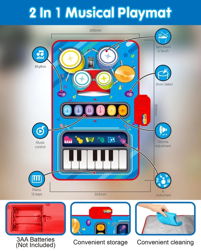 Baby Toys for 1 Year Old: Baby Musical Mat Toddler Toys Age 1-2 – 2 in 1 Pia Dru