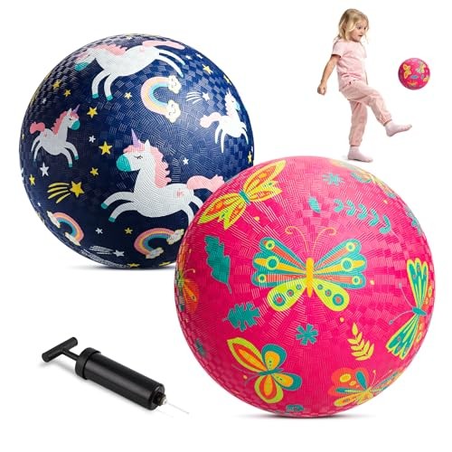 Set of 2 Cartoon Playground Balls for Toddlers 8.5″ – Blue + Pink – Size 3 8.5″