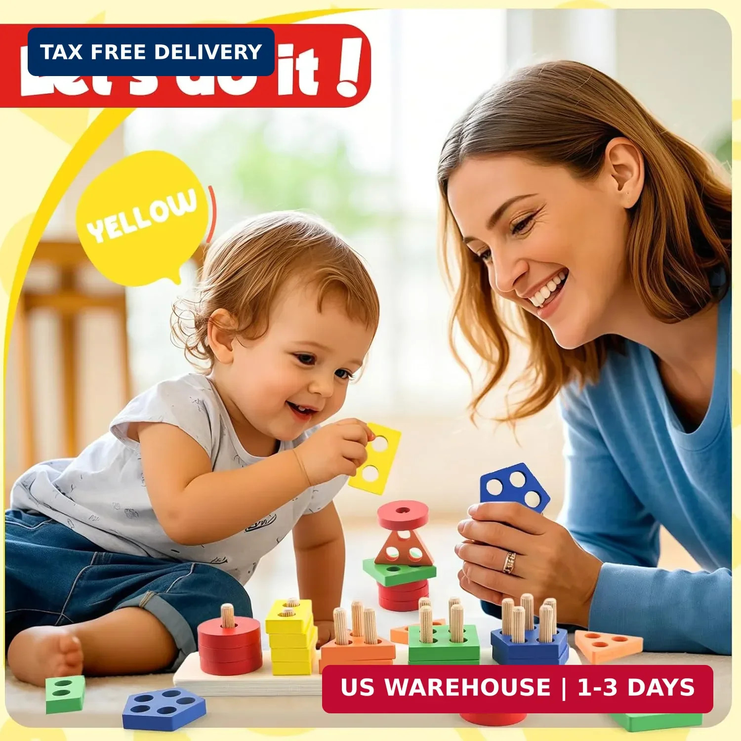 Montessori Toys for 1 2 3 Year Old Girls Boys, Wooden Sensory Toys for 1-3 Year