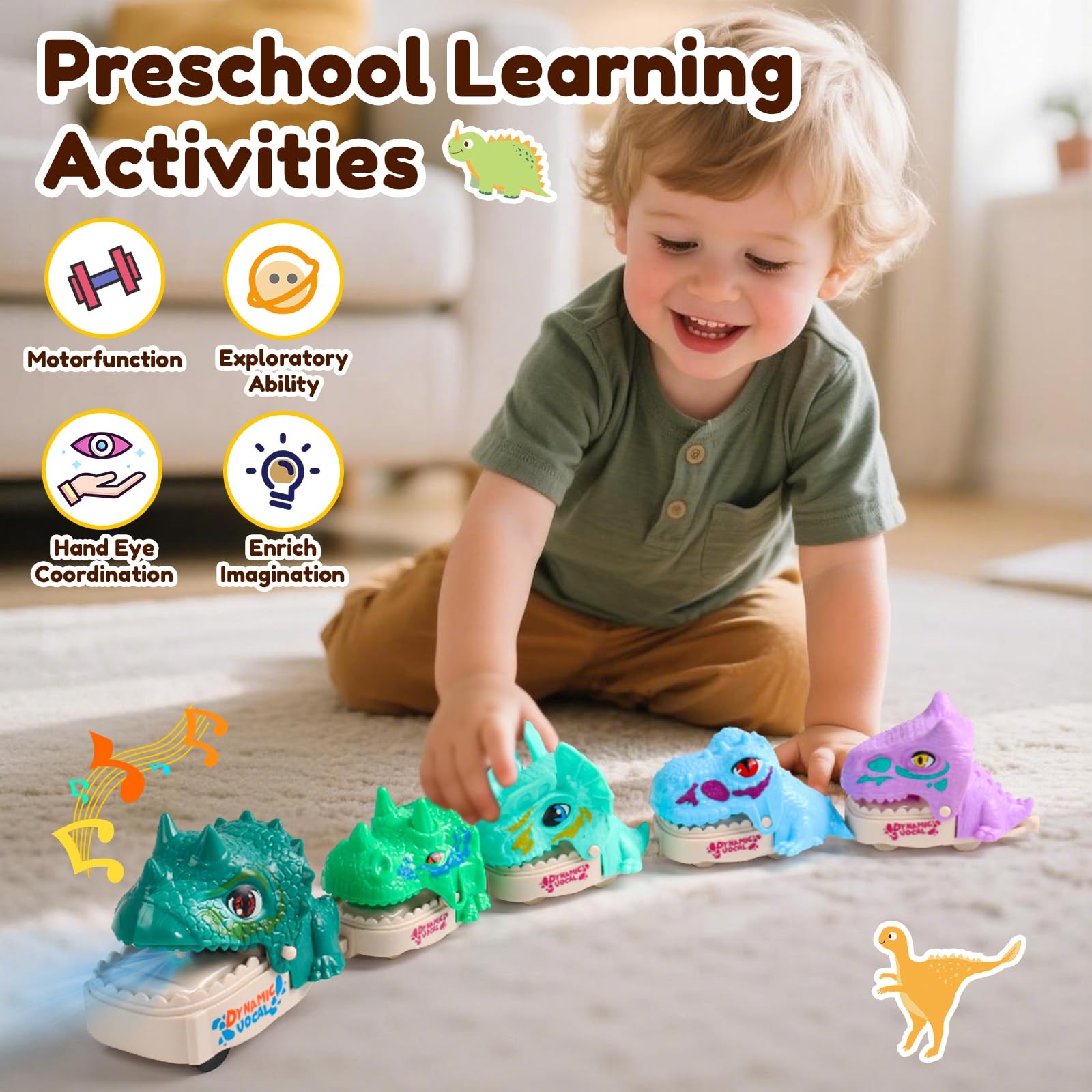 Dinosaur Toys for Kids 2-4, Dinosaur Set for Toddlers 1-3, Wooden Stacking To…