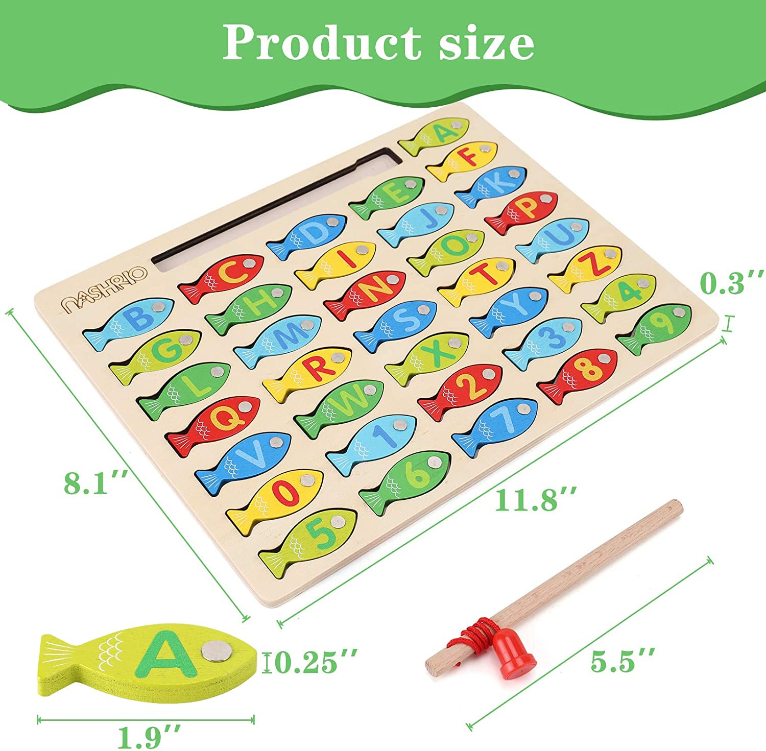 Magnetic Wooden Fishing Game for Toddlers, ABC & Numbers Puzzle, Educational Toy