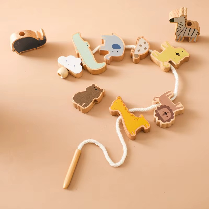 Baby Animal Threading Toys Wooden Stacking Toys Blocks Board Games Wooden