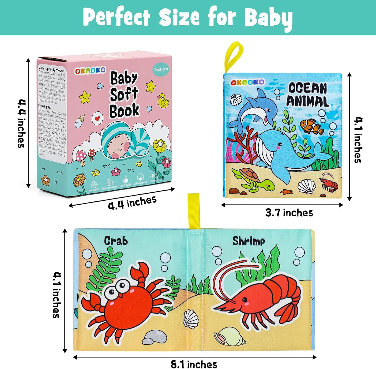 Soft Baby Books 6PCS Soft Cloth Books Bath Books Crinkle Washable Non-Toxic Earl