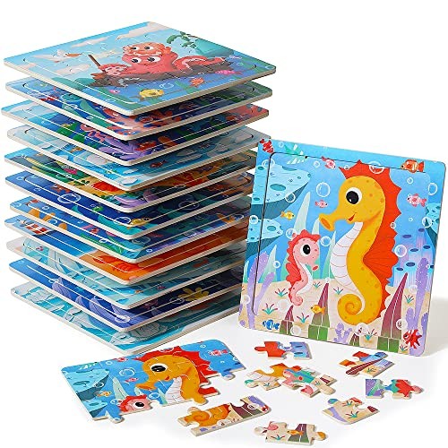 GRINNNIE Wooden Puzzle for Toddlers 3 4 5 Years Old, 12 PCS Jigsaw Standard
