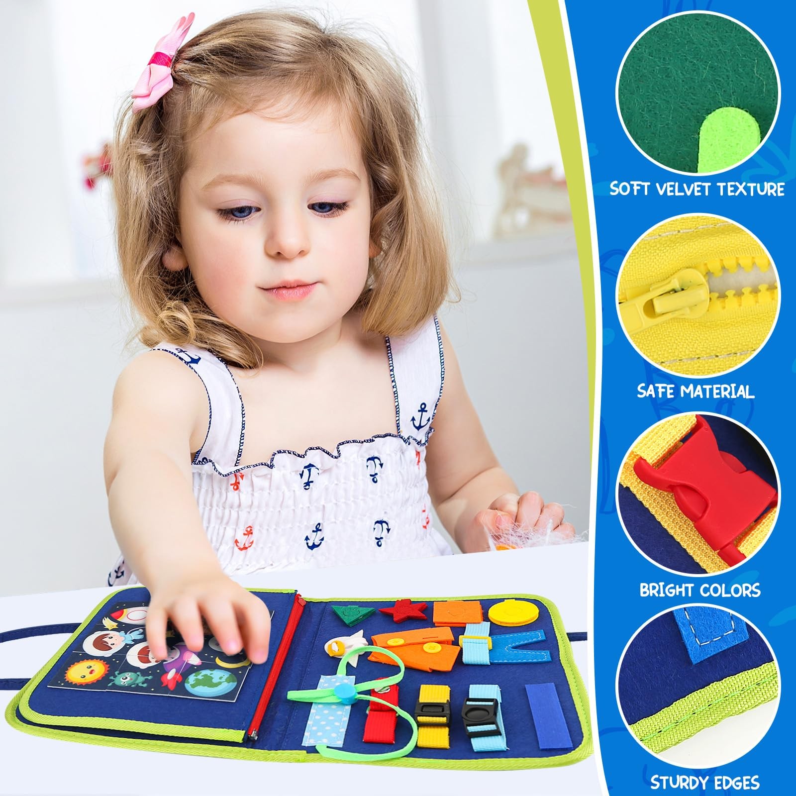 Toddler Busy Board, Montessori Sensory Toys for Boys, 1-4 Year Old Girl Toddl…