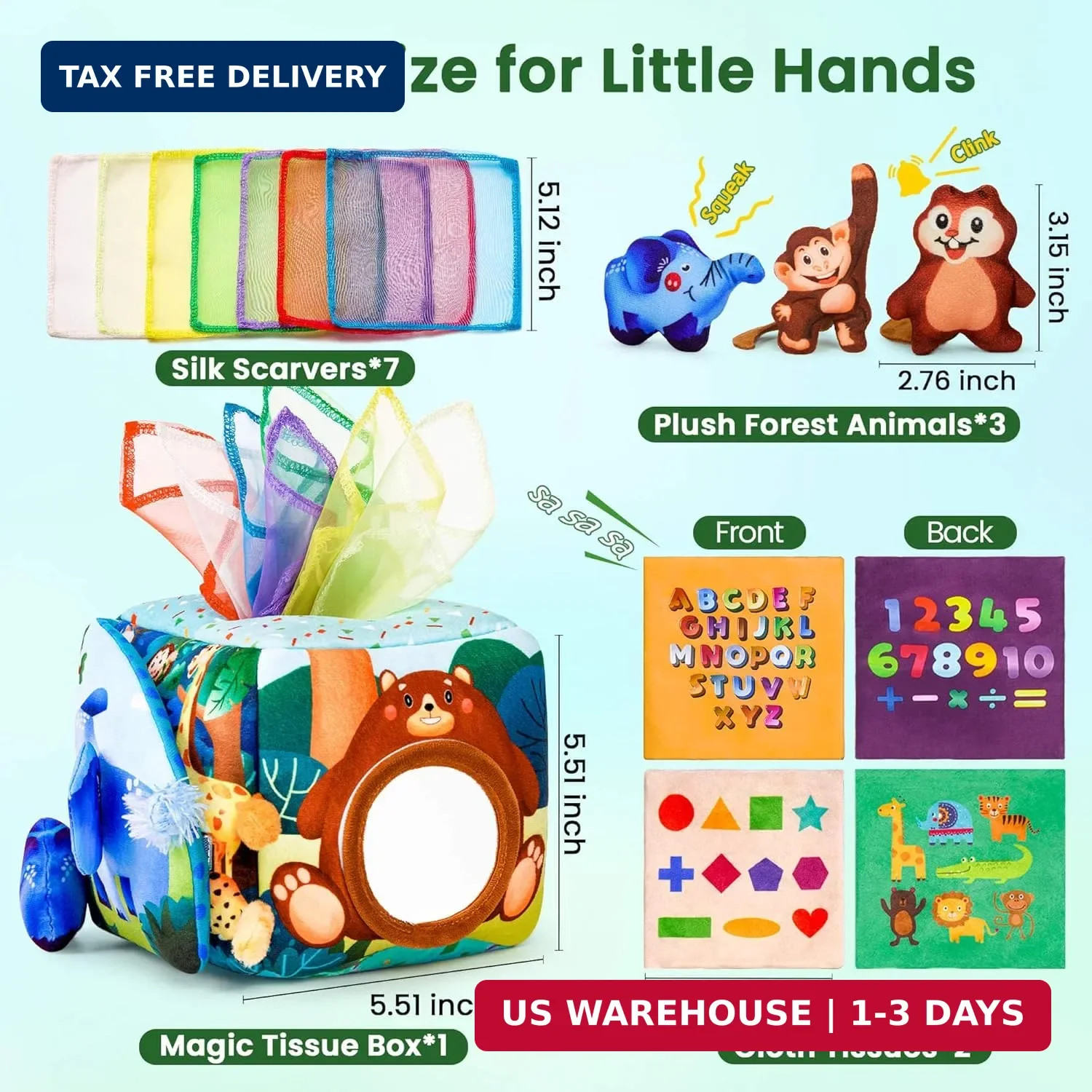 Baby Toys 6-12 Months – Baby Tissue Box Toy for 6 9 12 18 Months Old Montessori