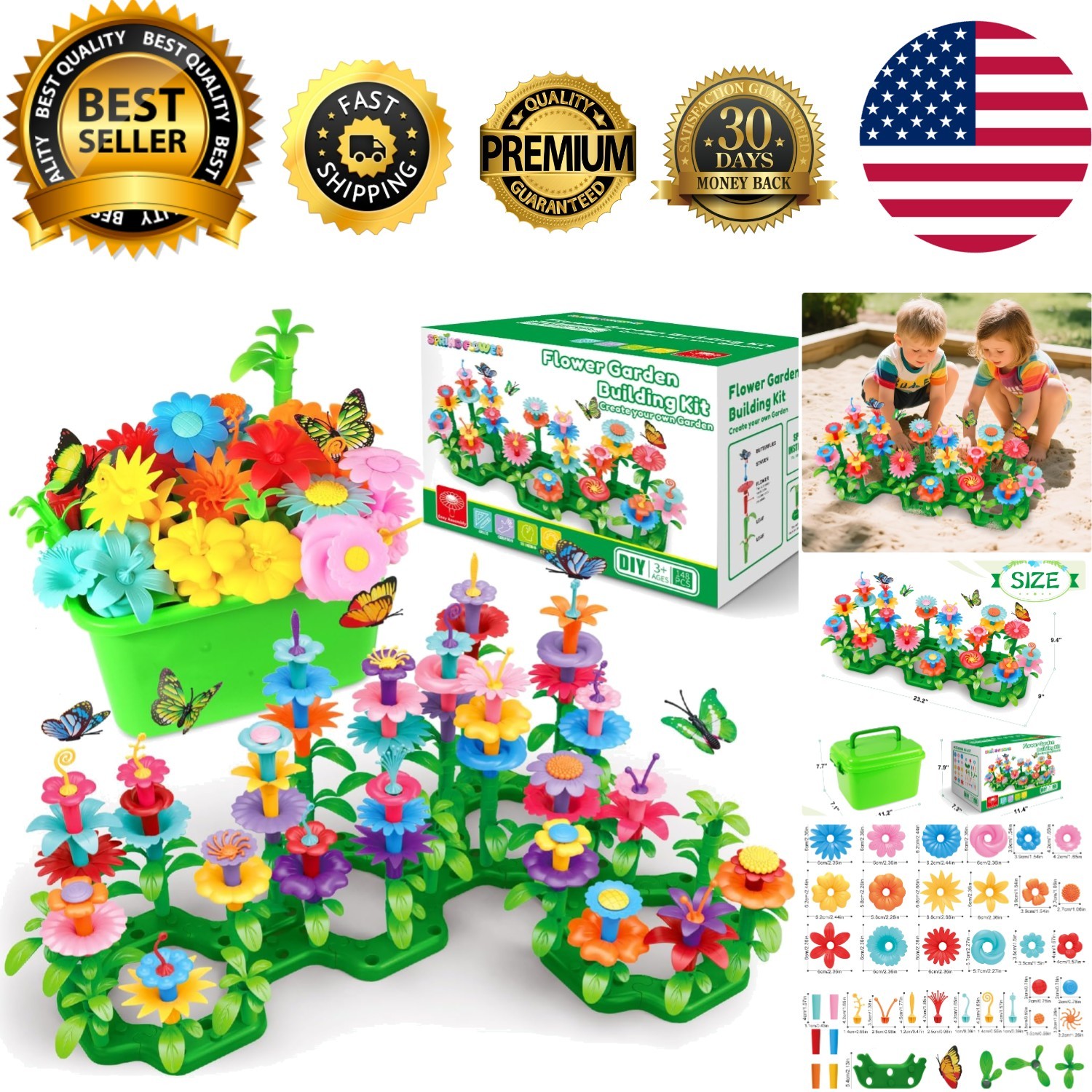 STEM Flower Garden Building Set for 3-7 Old Girls – 148 Colorful Pieces